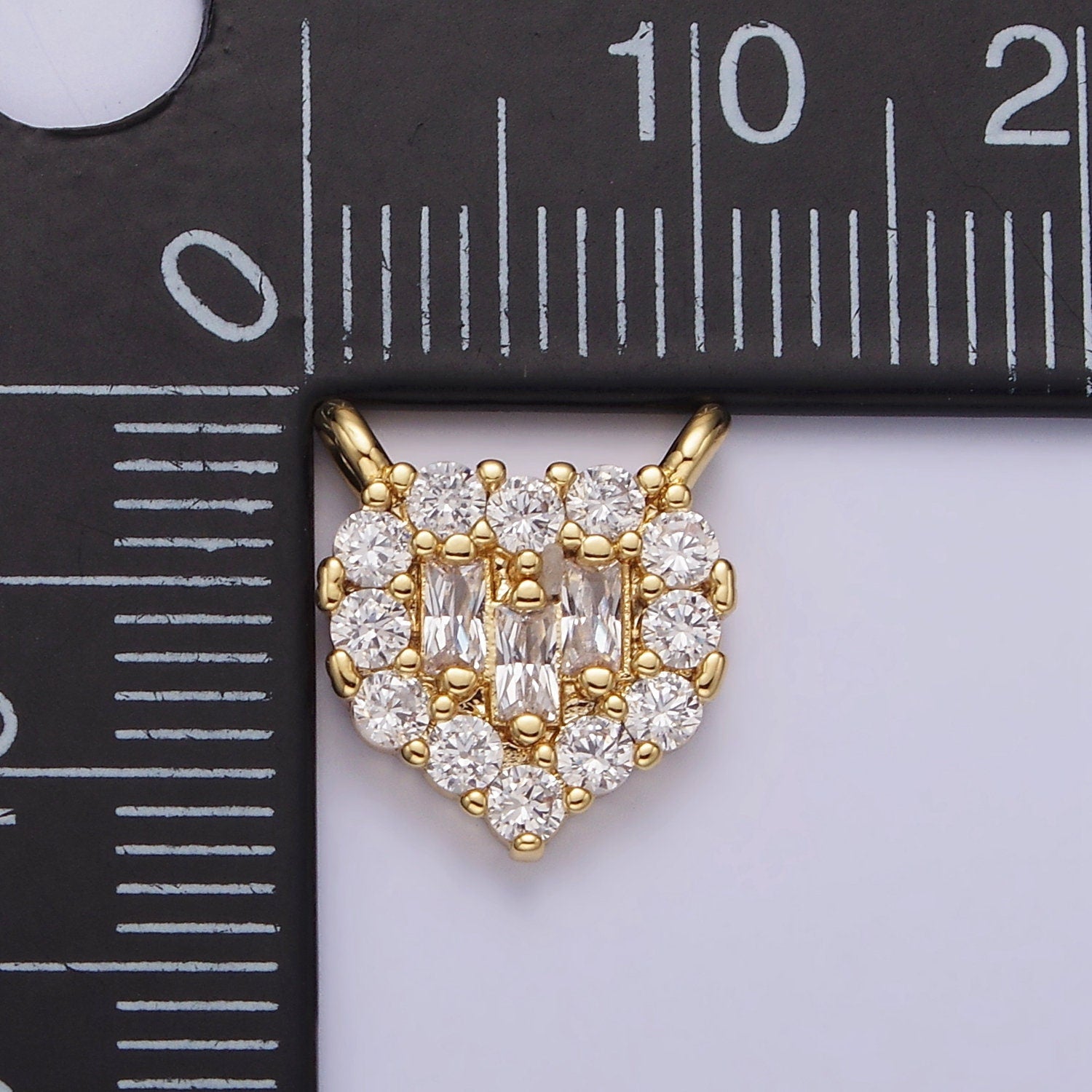 Mini Gold Heart Charm Connector Clear Triple Baguette Micro Paved CZ 10mm Link Connector | G663 G664