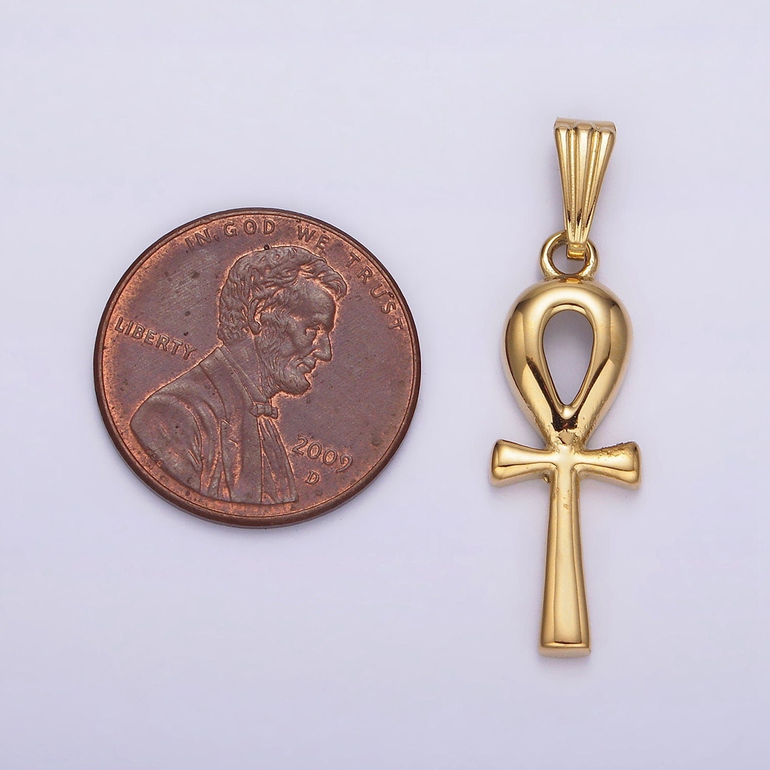 Stainless Steel 30mm Egyptian Ankh Cross Pendant in Silver & Gold | P767