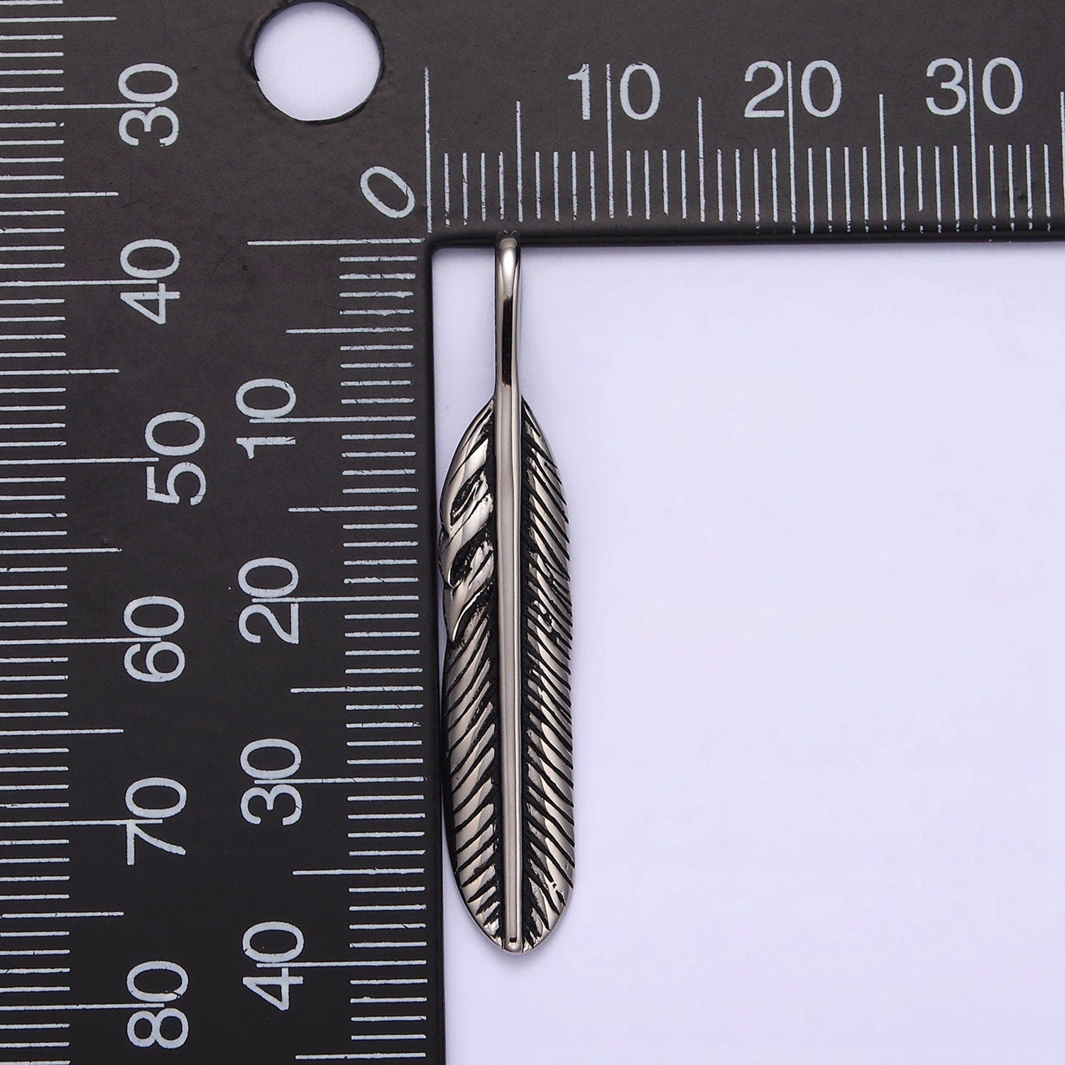 Stainless Steel 40mm Linear-Lined Feather Pendant | P769