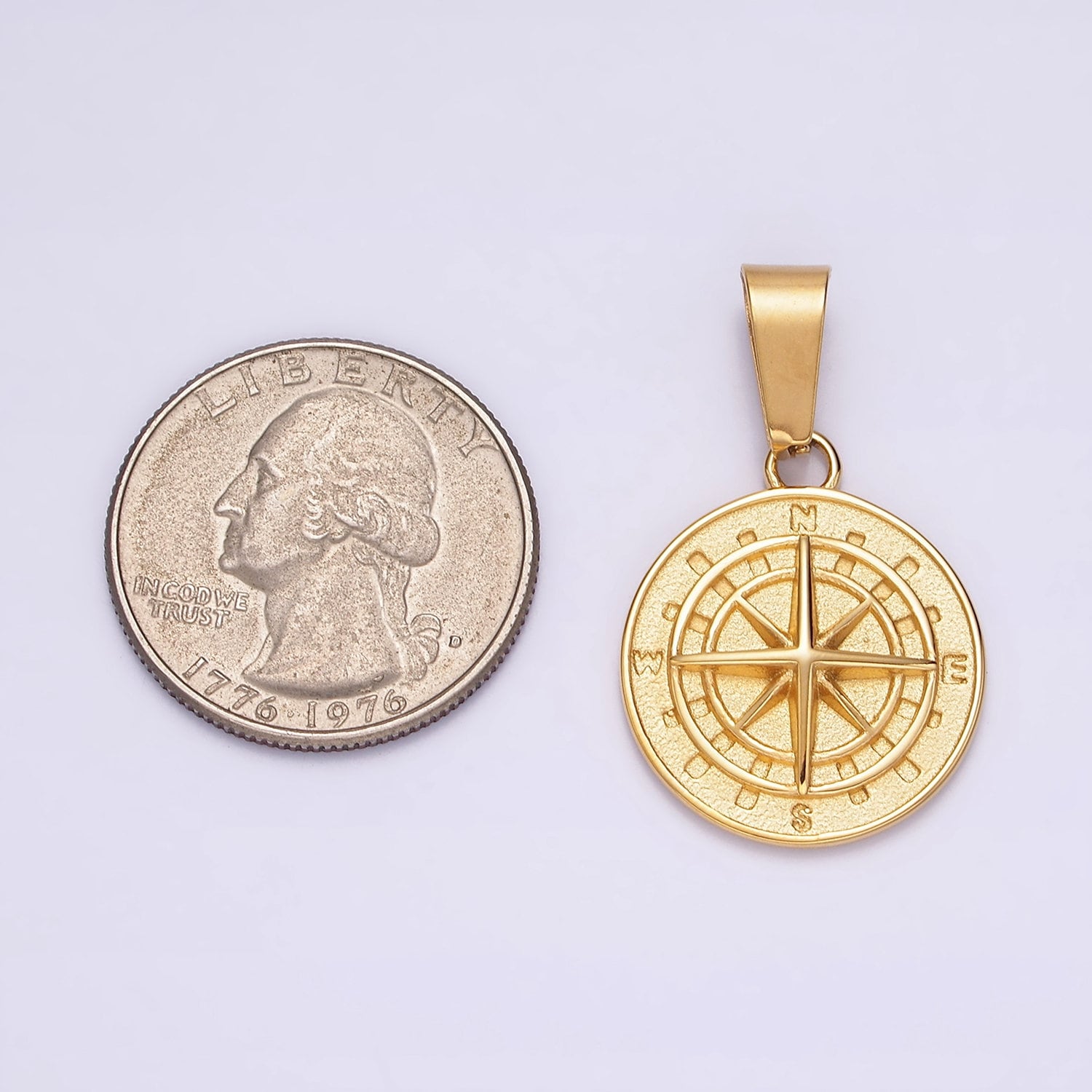 Stainless Steel Nautical Compass Round Medallion Pendant in Silver & Gold | P762 P763