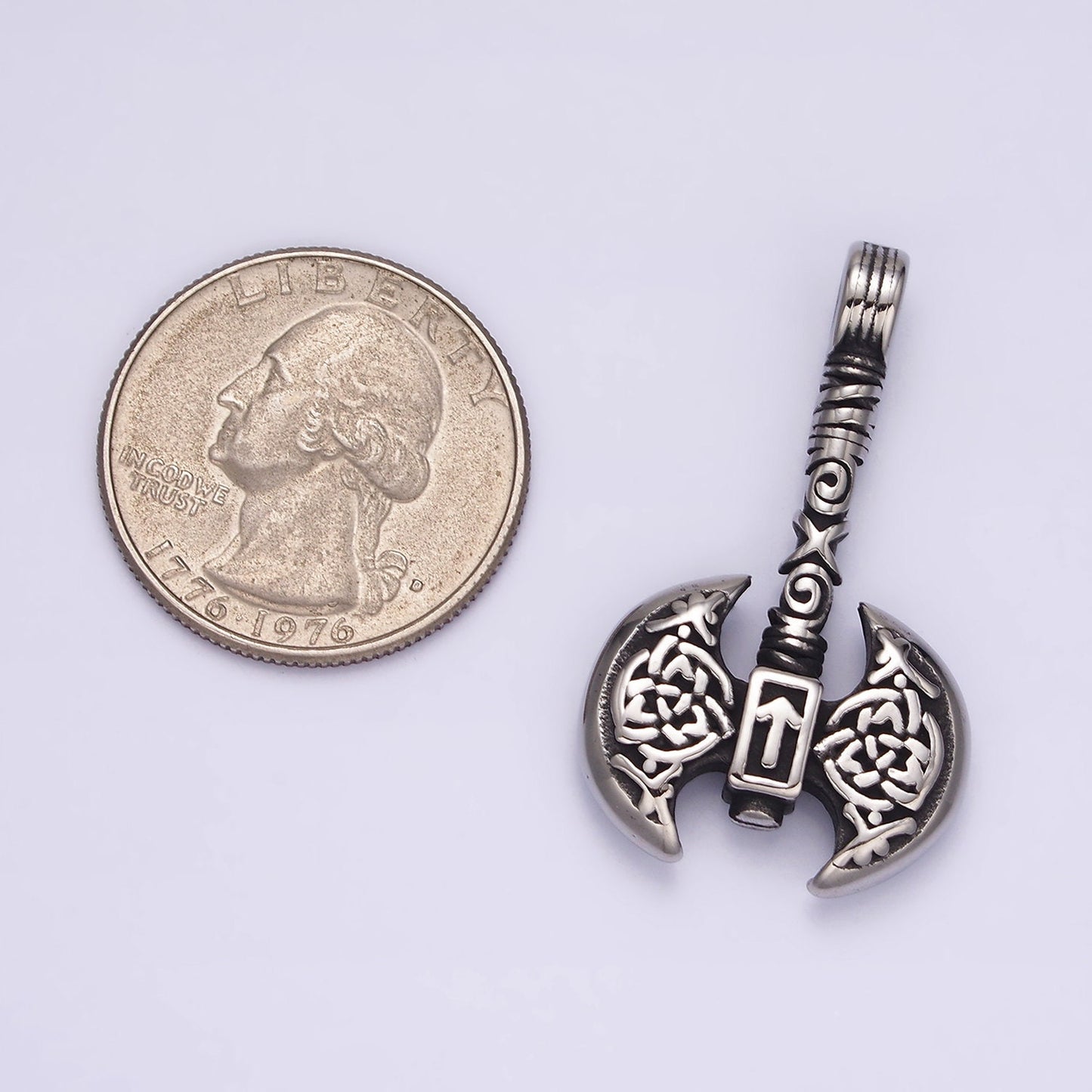 Stainless Steel Celtic Knot Cross Lined Axe Weapon Pendant | P770
