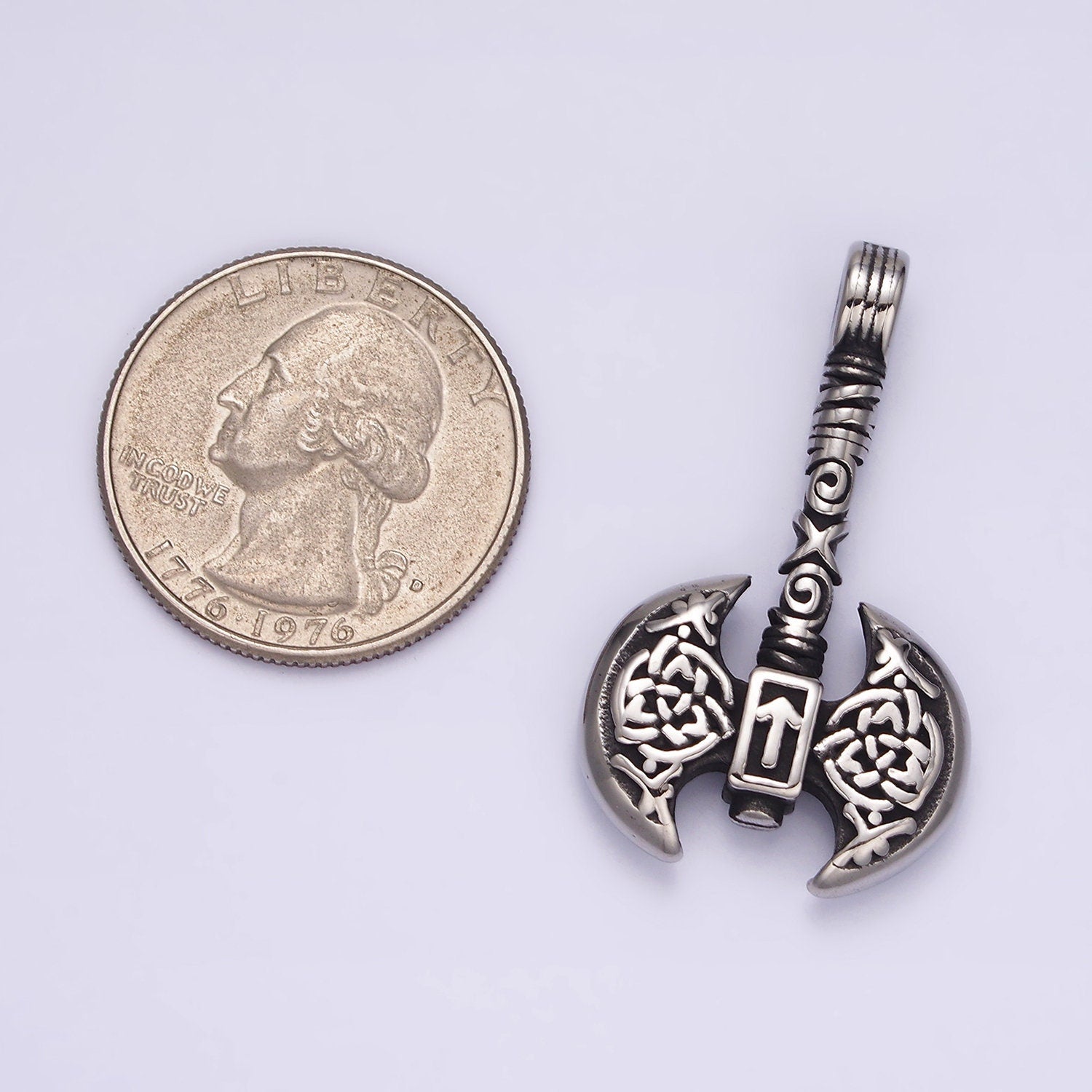 Stainless Steel Celtic Knot Cross Lined Axe Weapon Pendant | P770