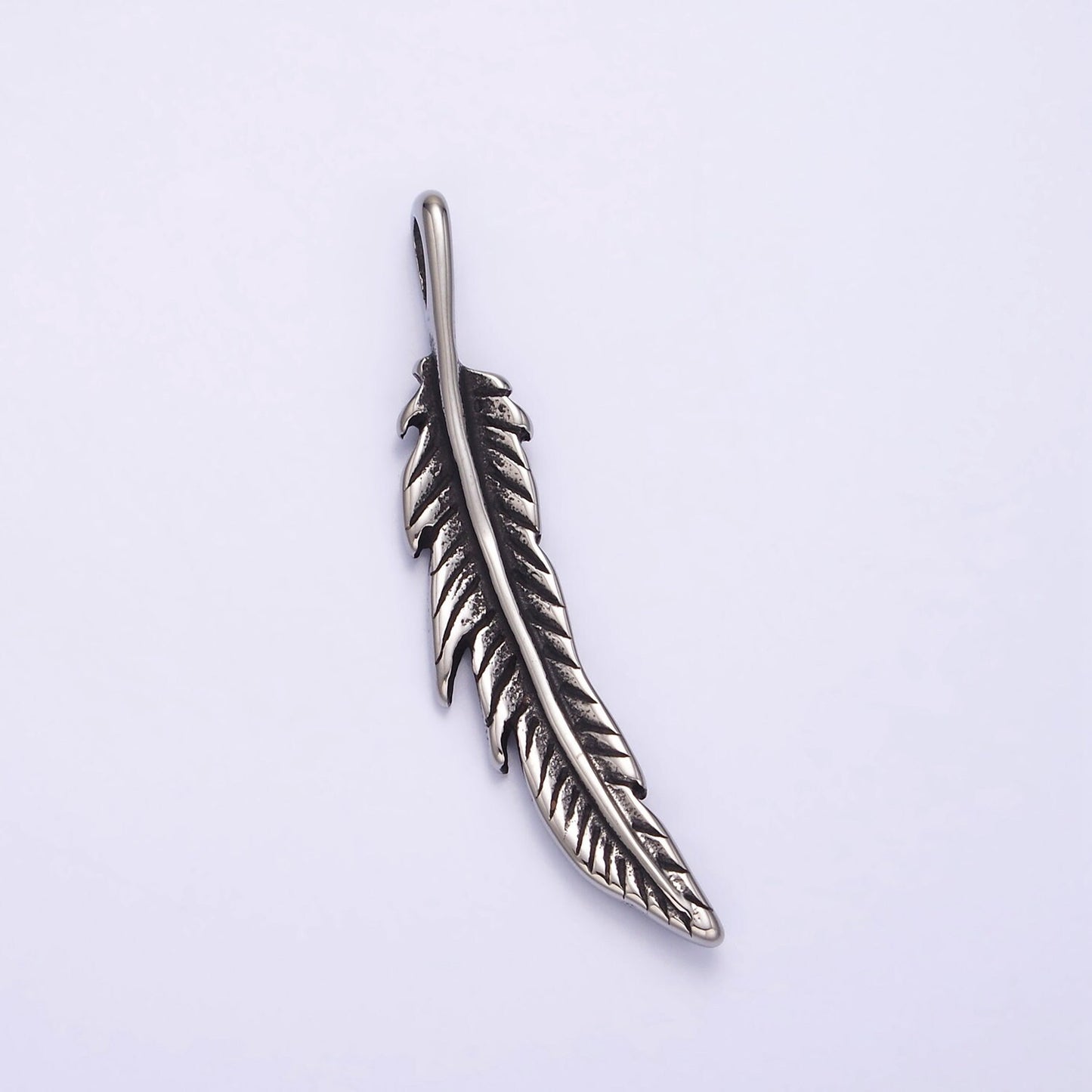 Stainless Steel 43.3mm Curved Natural Plant Leaf Double Sided Pendant | P764