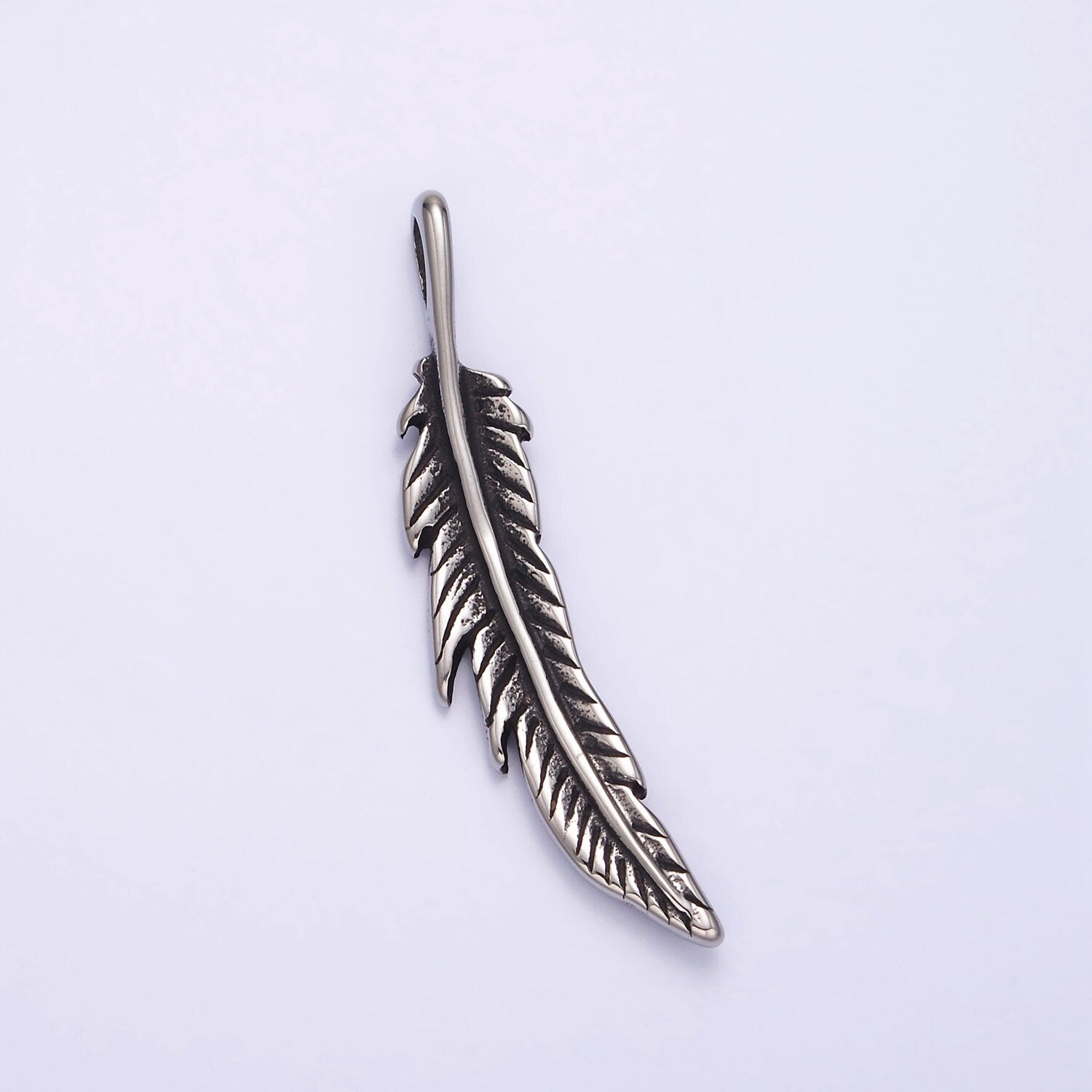 Stainless Steel 43.3mm Curved Natural Plant Leaf Double Sided Pendant | P764