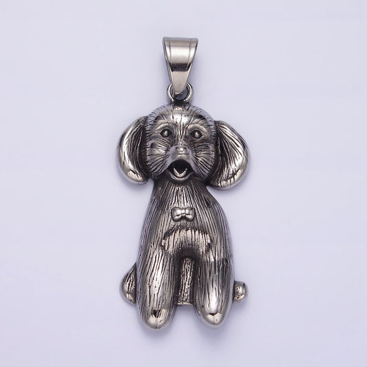 Stainless Steel 60mm Bow-Tied Puppy Dog Pet Textured Pendant | P777