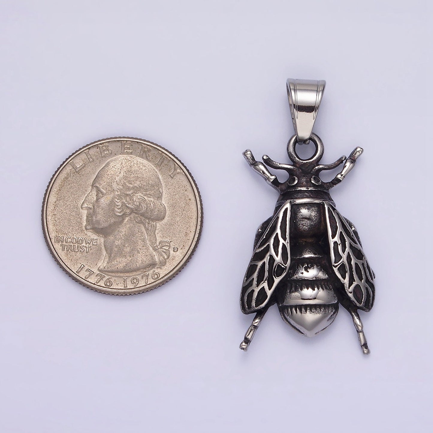 Stainless Steel 42mm Beetle Moth Wings Flies Fly Insect Pendant | P778