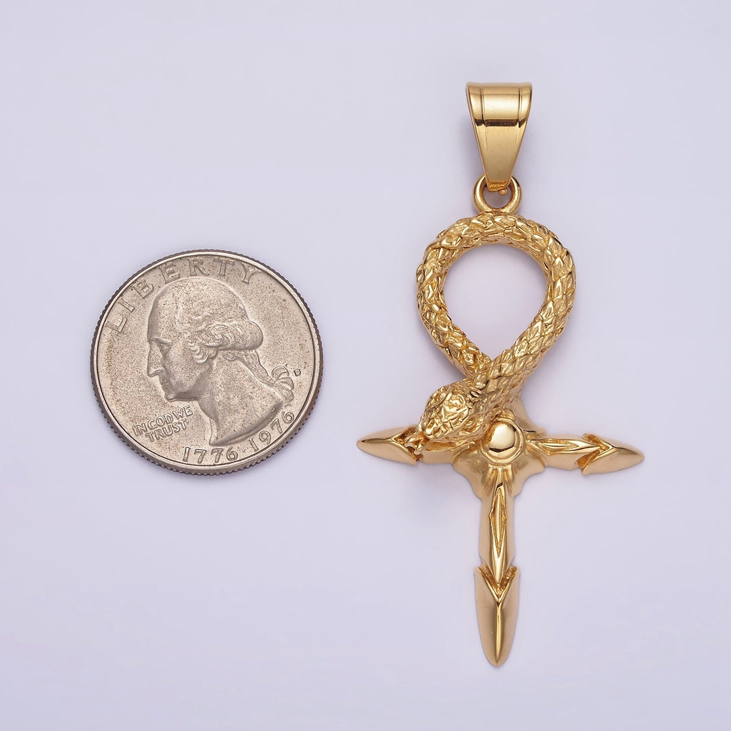 Stainless Steel Snake Serpent Sunburst Arrow Egyptian Ankh Cross Pendant | P772