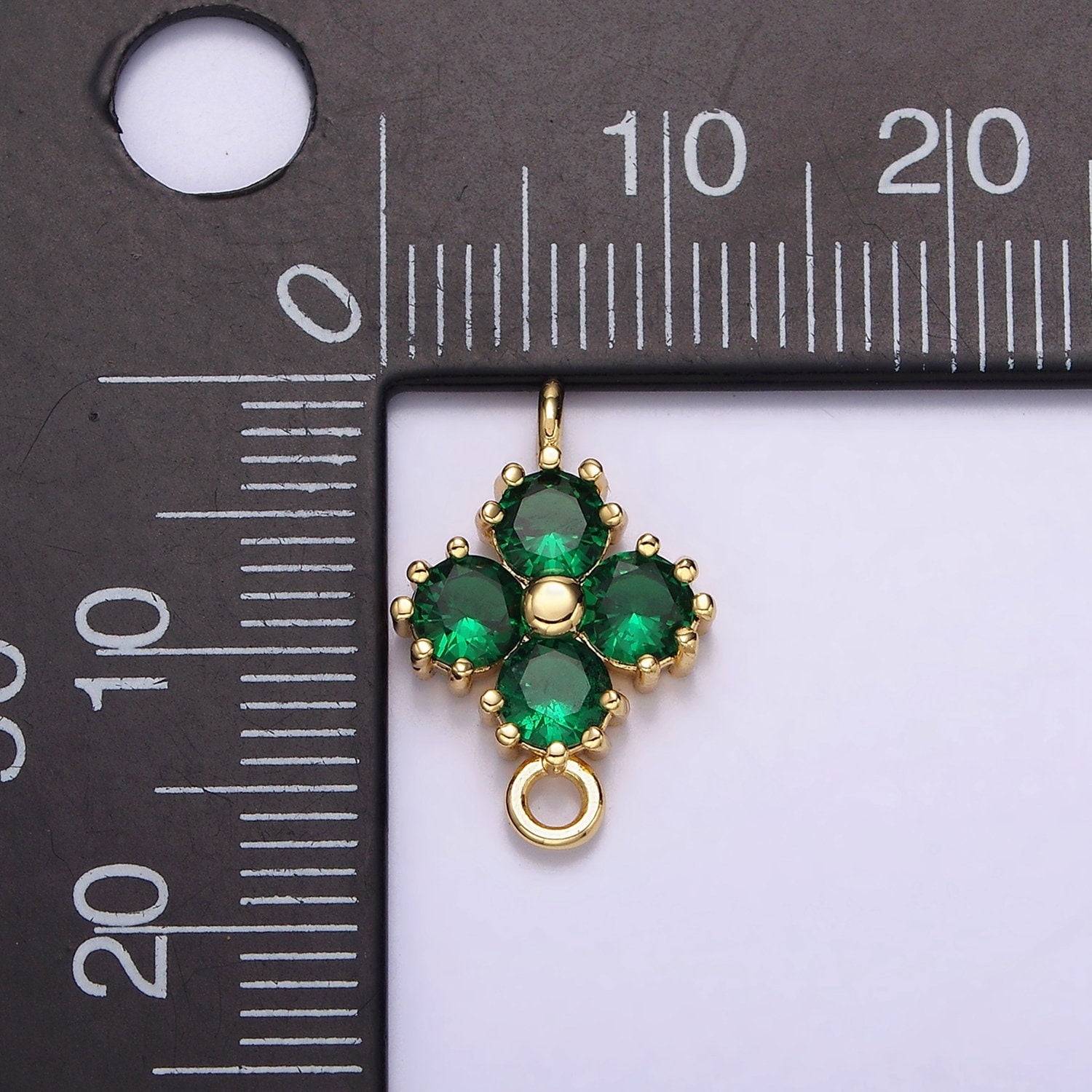 16K Gold Filled Clear, Pink, Green CZ Quatrefoil Clover 16.5mm Connector |Y761
