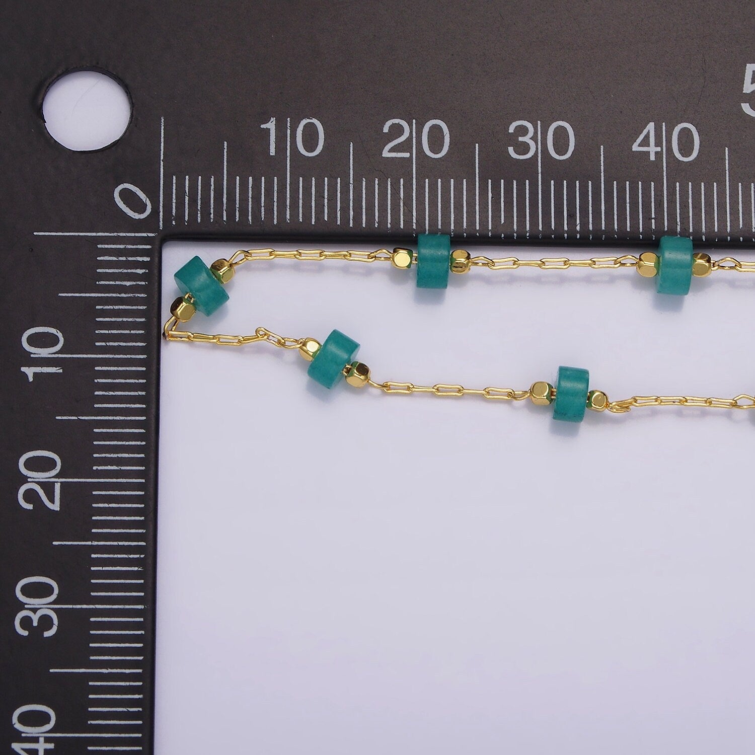 14K Gold Filled Turquoise, Rose Quartz Cylinder Paperclip Unfinished Beaded Chain For Jewelry Making | ROLL-1419 ROLL-1420