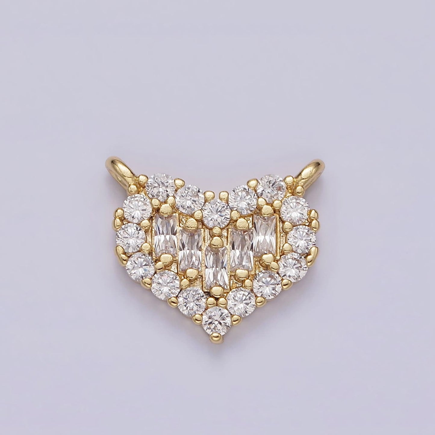 Mini Gold Heart Charm Connector Clear Triple Baguette Micro Paved CZ 10mm Link Connector | G663 G664