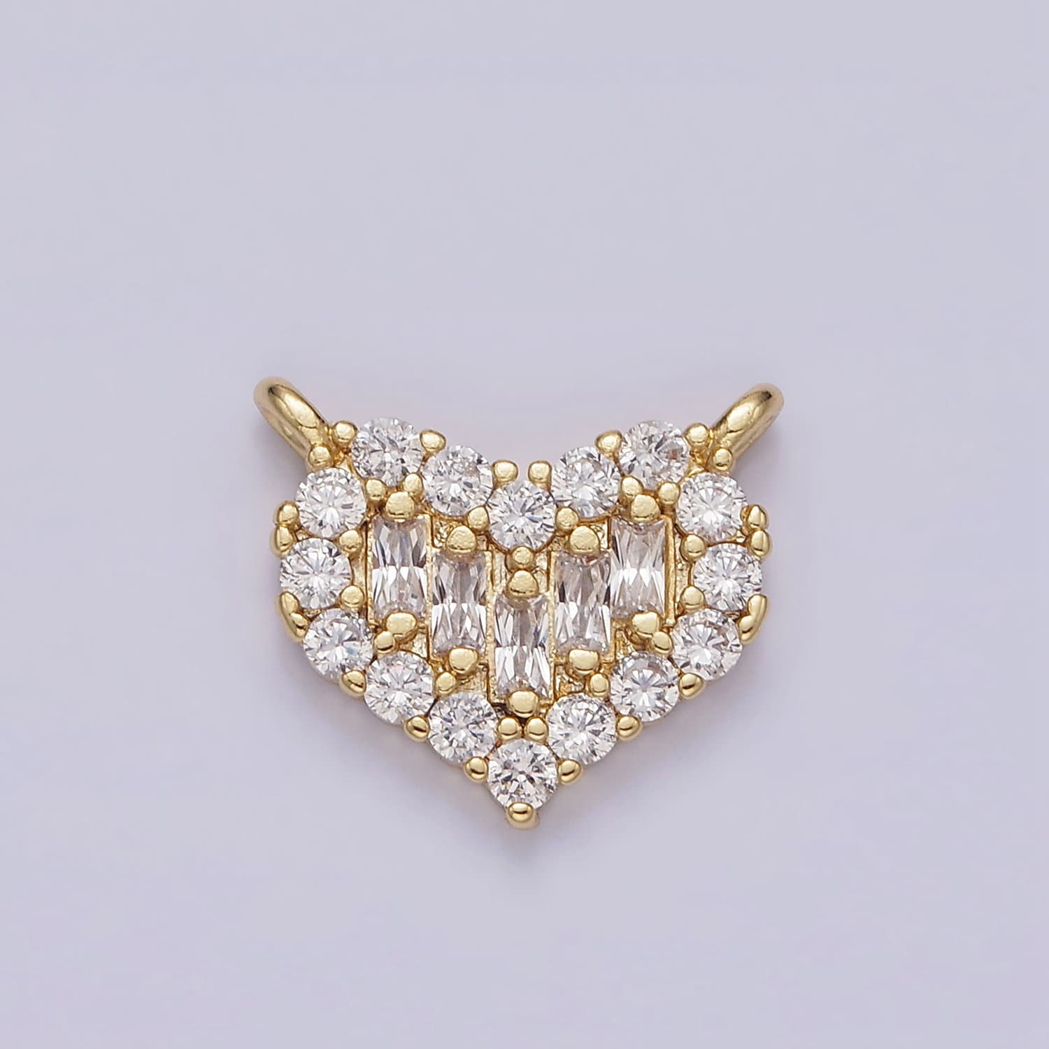 Mini Gold Heart Charm Connector Clear Triple Baguette Micro Paved CZ 10mm Link Connector | G663 G664