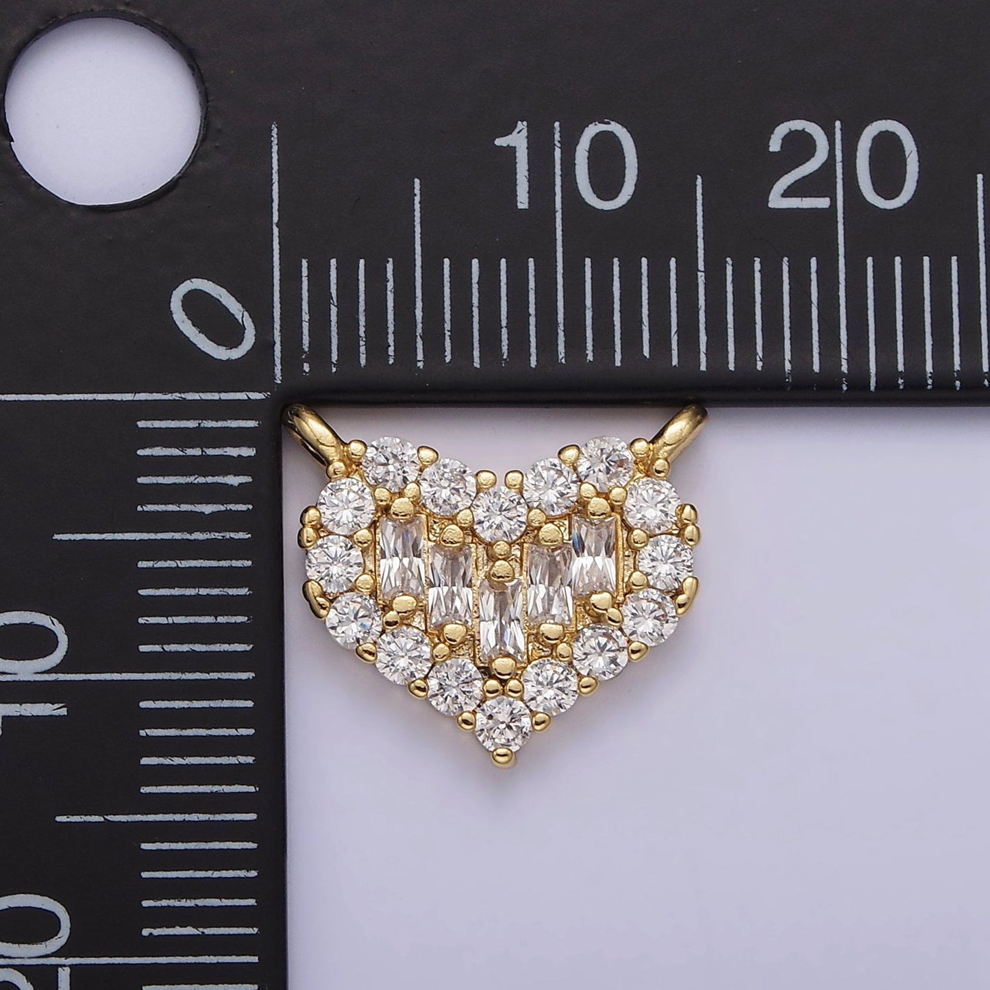 Mini Gold Heart Charm Connector Clear Triple Baguette Micro Paved CZ 10mm Link Connector | G663 G664