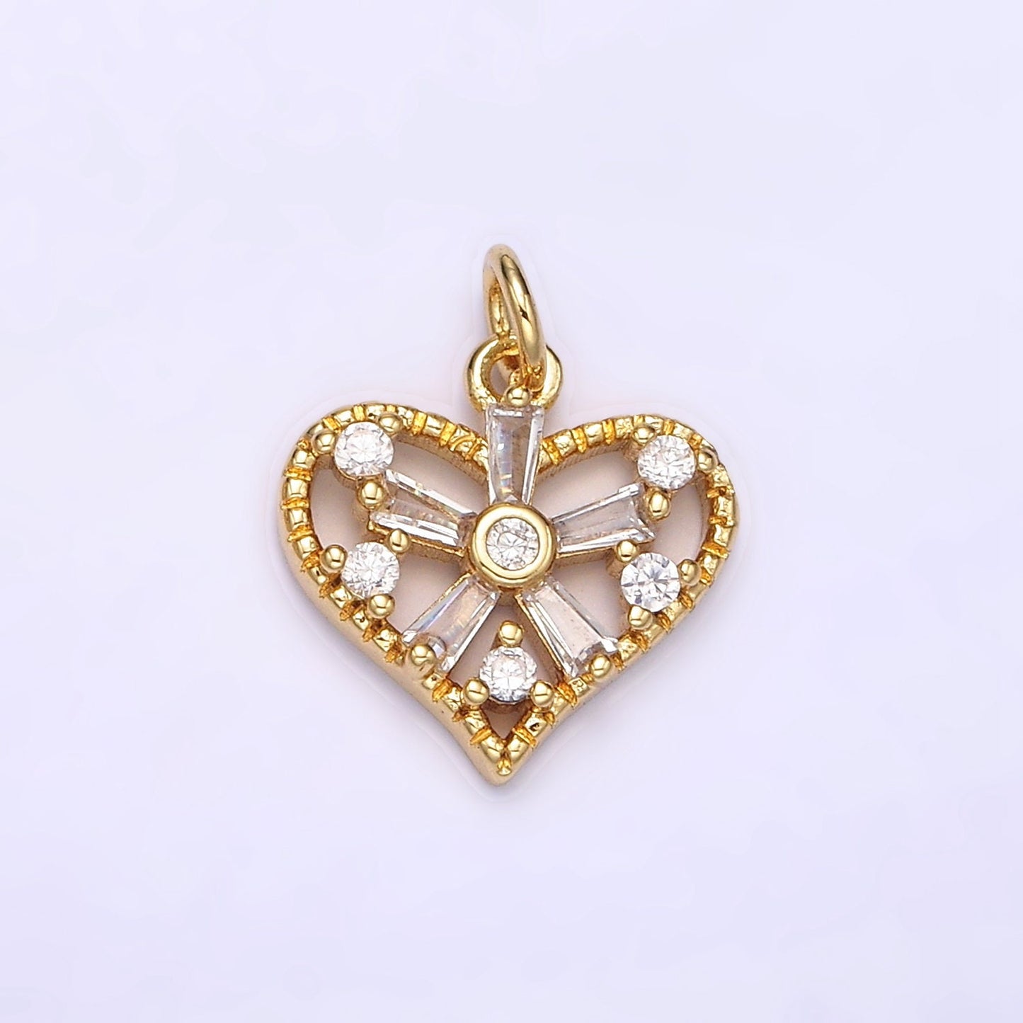 14K Gold Filled Green, Clear Baguette Flower CZ Mini Heart Charm Pendant | AG-390 AG-391