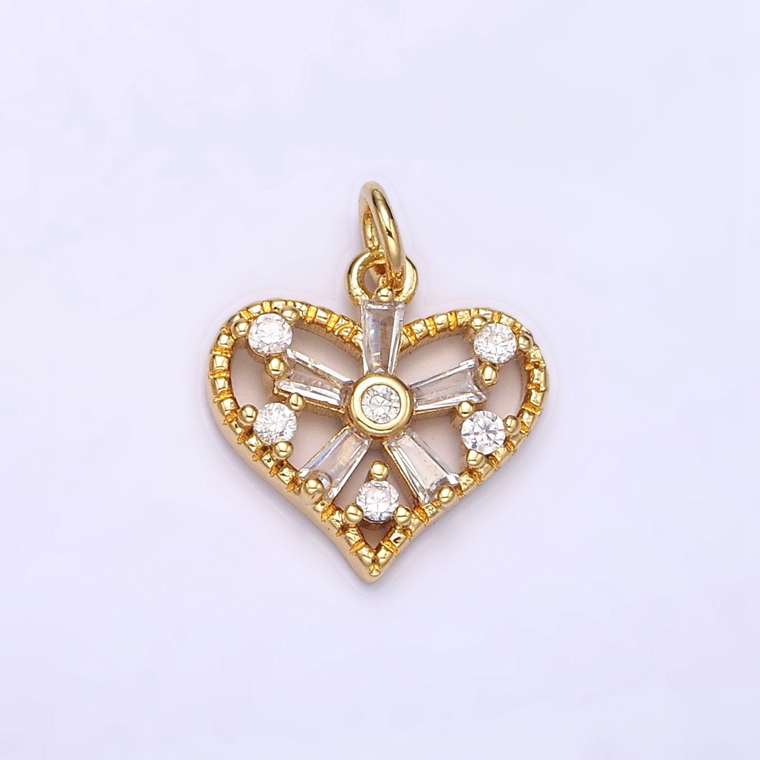 14K Gold Filled Green, Clear Baguette Flower CZ Mini Heart Charm Pendant | AG-390 AG-391