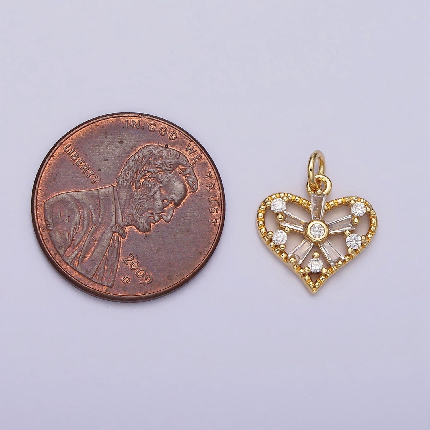 14K Gold Filled Green, Clear Baguette Flower CZ Mini Heart Charm Pendant | AG-390 AG-391