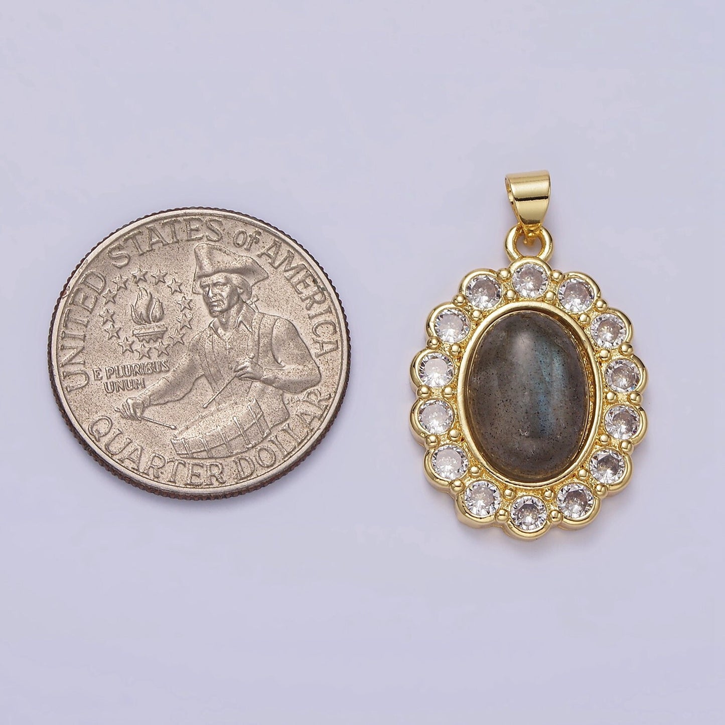 Labradorite Oval Charm 17x7.7mm Gemstone Pendant in 24k Gold Filled Bezel AA-182