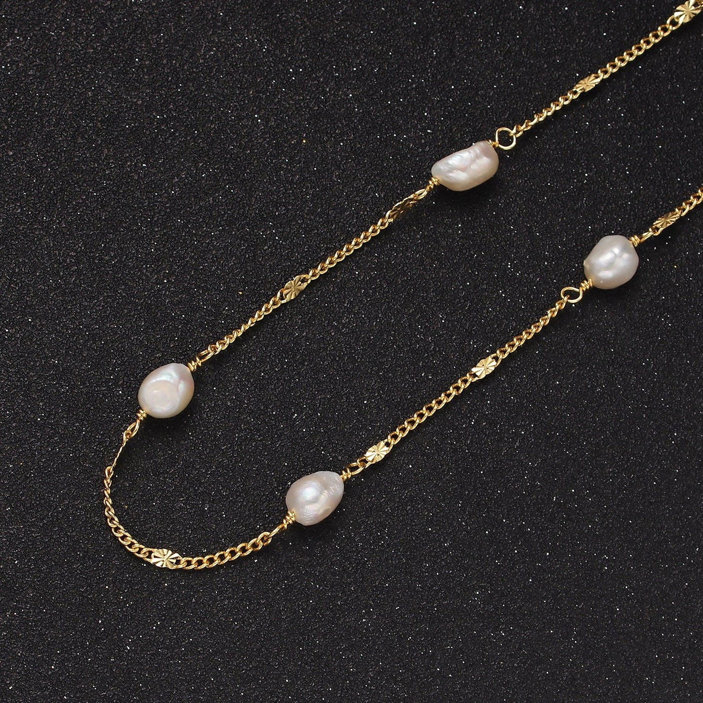 1 yard Gold White Freshwater Pearl Sunburst Curb Unfinished Chain for Jewelry Making Supply | ROLL-1421