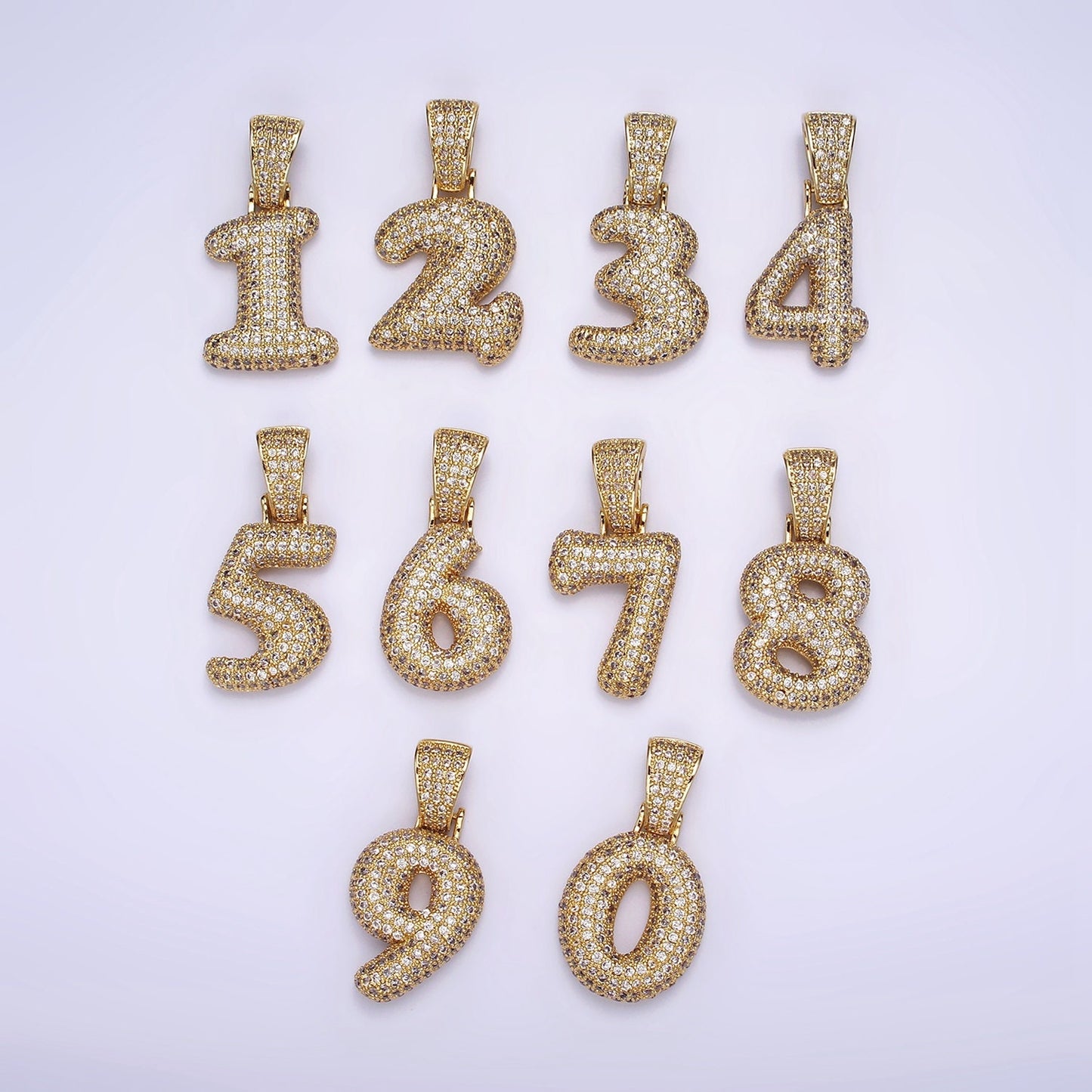 Gold Bubble Number Pendant, Hip Hop Bubble Number CZ Pendant Iced Numeric Charm Pendant for Men Woman Statement Jewelry AA695