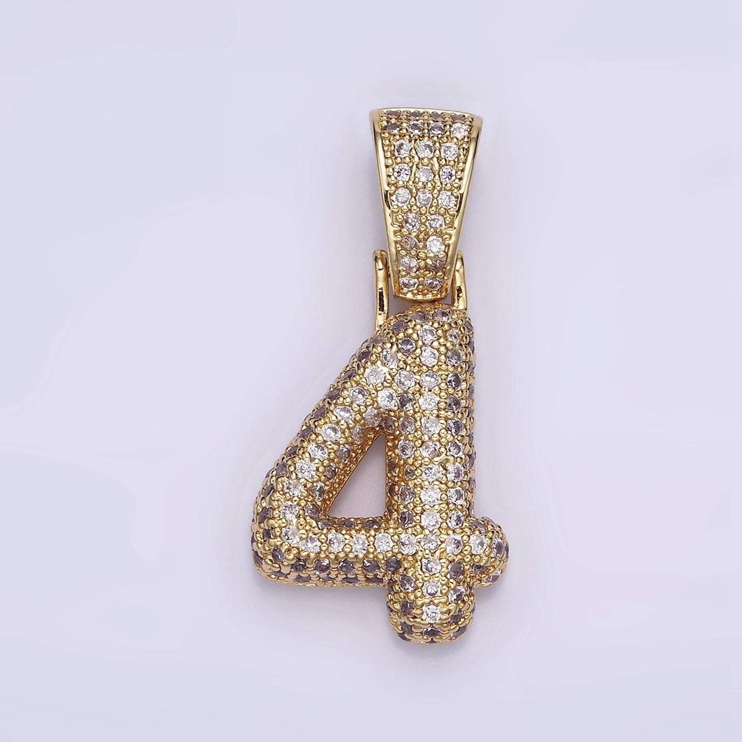 Gold Bubble Number Pendant, Hip Hop Bubble Number CZ Pendant Iced Numeric Charm Pendant for Men Woman Statement Jewelry AA695
