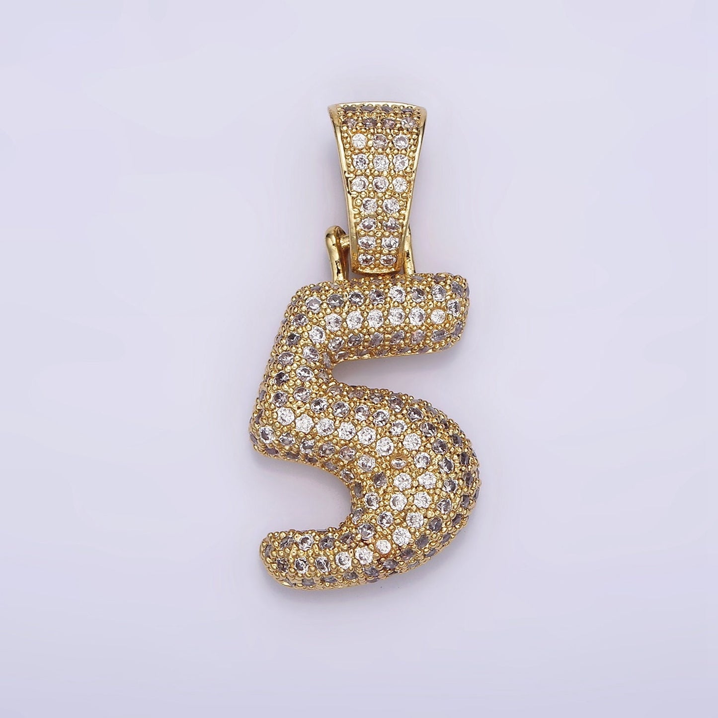 Gold Bubble Number Pendant, Hip Hop Bubble Number CZ Pendant Iced Numeric Charm Pendant for Men Woman Statement Jewelry AA695