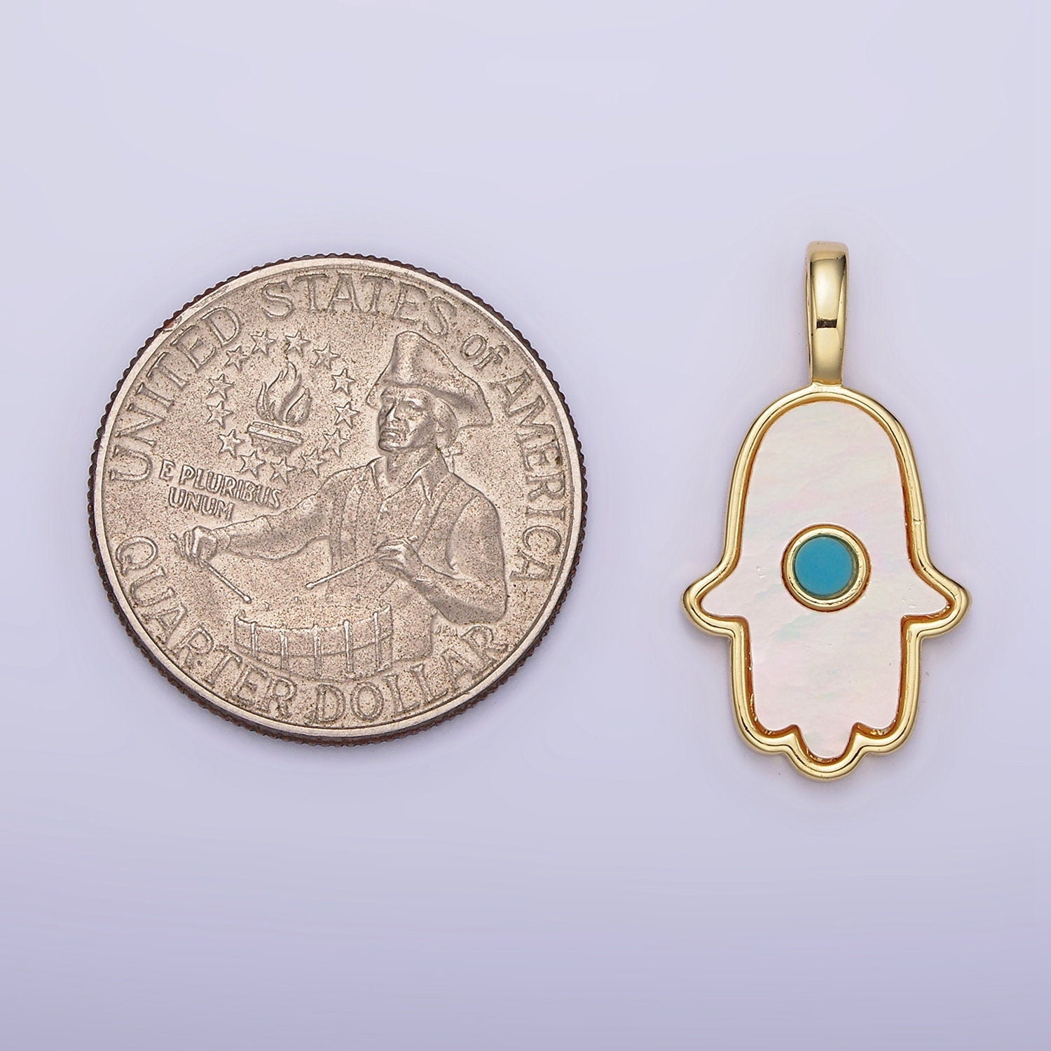 Hamsa Hand Mother of Pearl Charm 25.8x14mm Gold Filled Hand of Fatimah Pearl charm for Minimalist Jewelry N-1244