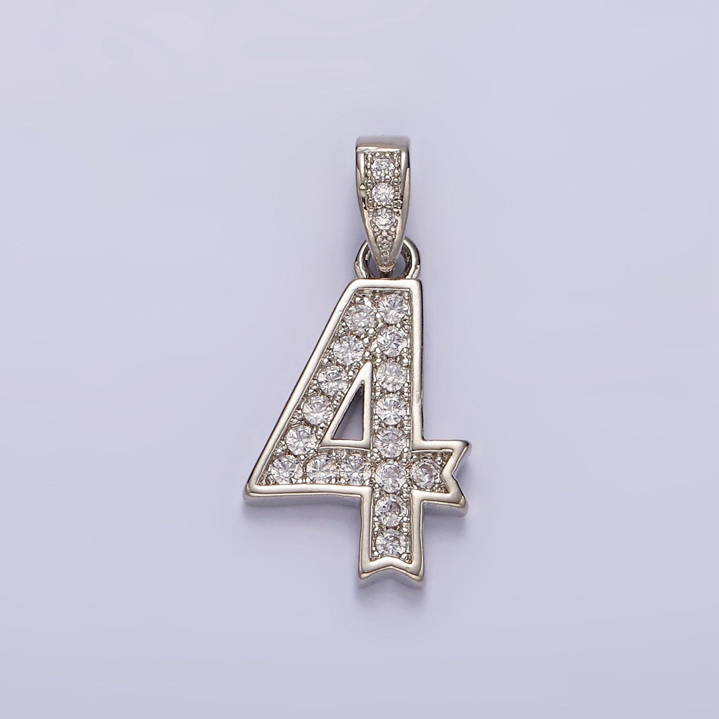 Silver 0-9 Edged Number Clear Micro Paved CZ Pendant Lucky Number Age Birthday Pendant | N1256 - N1265