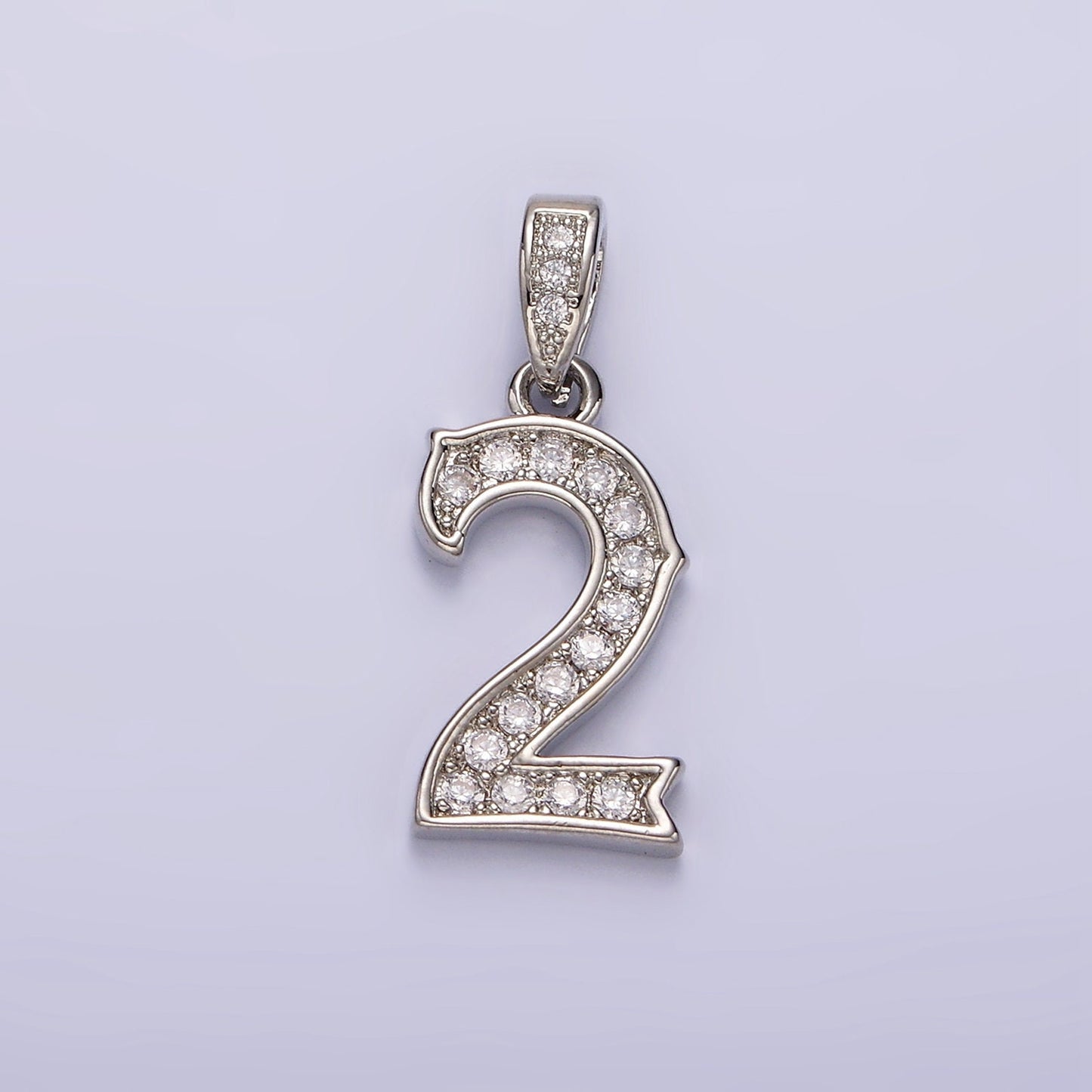 Silver 0-9 Edged Number Clear Micro Paved CZ Pendant Lucky Number Age Birthday Pendant | N1256 - N1265