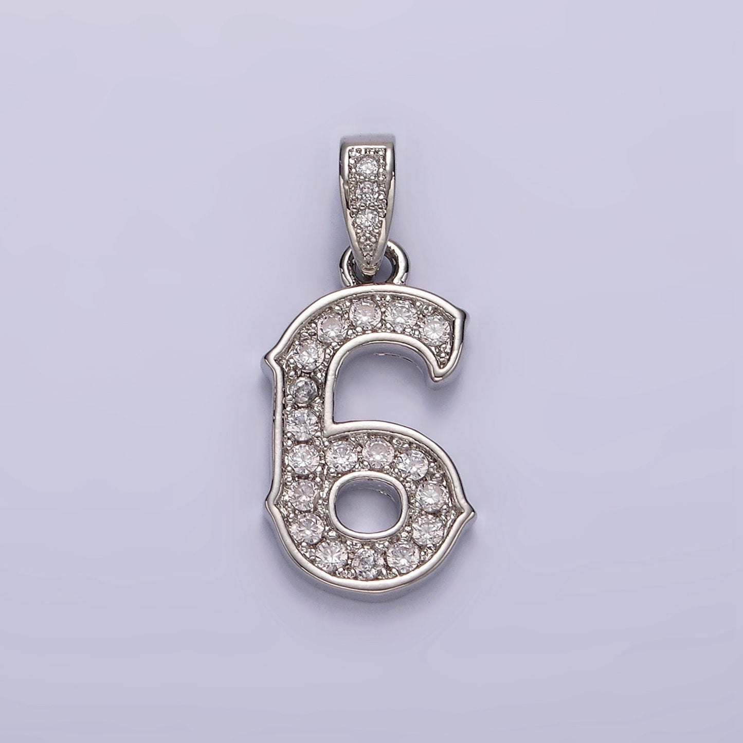 Silver 0-9 Edged Number Clear Micro Paved CZ Pendant Lucky Number Age Birthday Pendant | N1256 - N1265