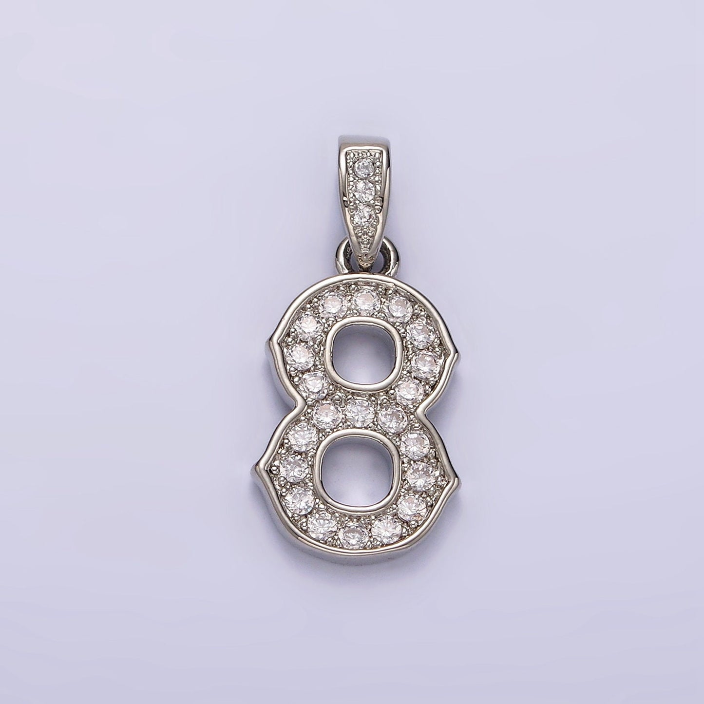 Silver 0-9 Edged Number Clear Micro Paved CZ Pendant Lucky Number Age Birthday Pendant | N1256 - N1265