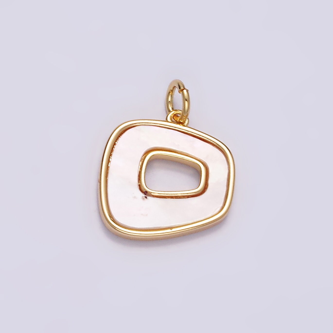 16K Gold Filled 12.5mm Abstract Open Square Shell Pearl Minimalist Bezel Charm | N1496
