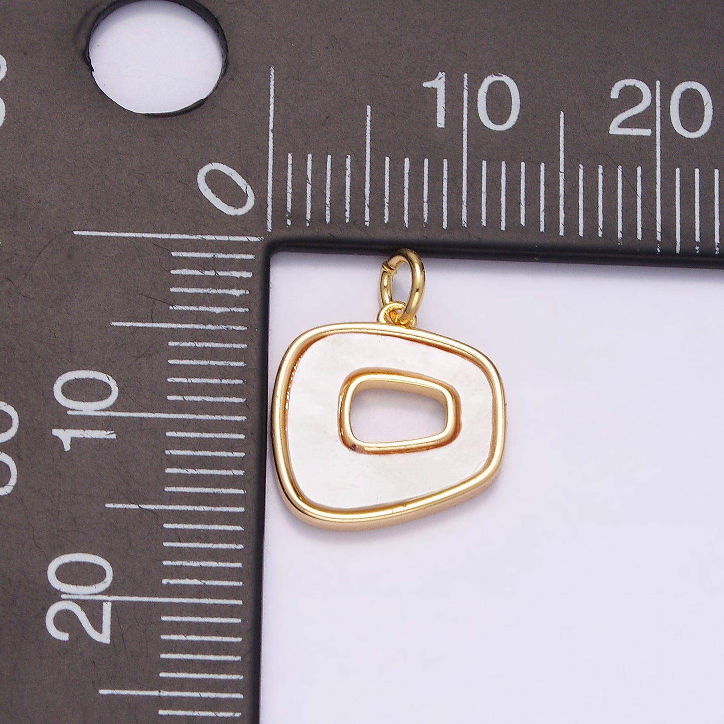 16K Gold Filled 12.5mm Abstract Open Square Shell Pearl Minimalist Bezel Charm | N1496