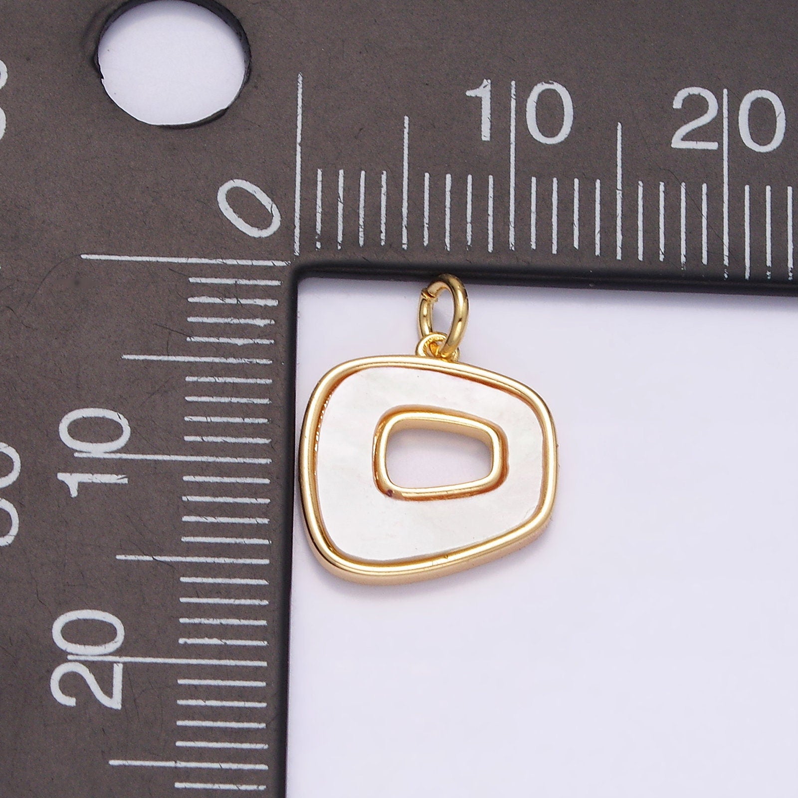 16K Gold Filled 12.5mm Abstract Open Square Shell Pearl Minimalist Bezel Charm | N1496