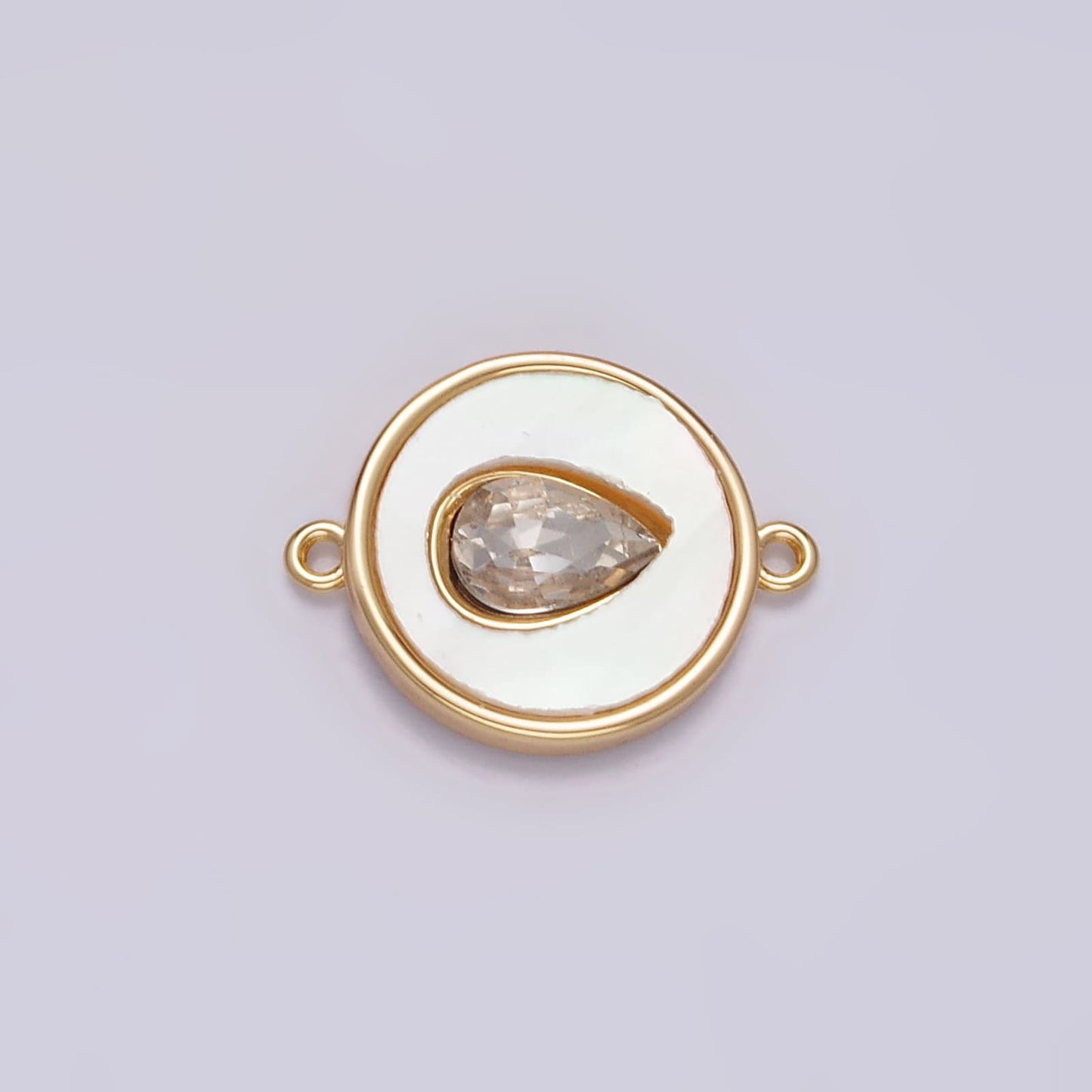 16K Gold Filled 11.5mm Sideway Clear Teardrop Shell Pearl Round Charm Connector for Bracelet Link Connector Jewelry Making Supply | G706
