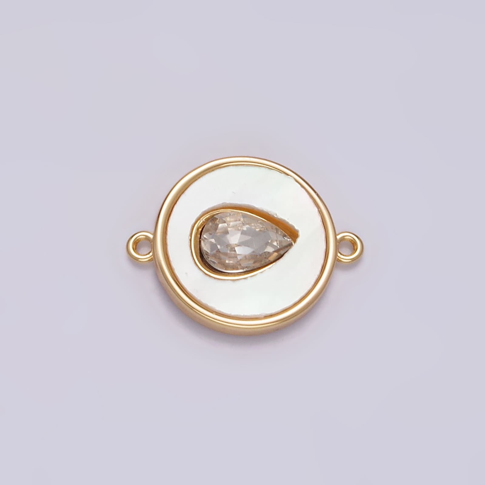 16K Gold Filled 11.5mm Sideway Clear Teardrop Shell Pearl Round Charm Connector for Bracelet Link Connector Jewelry Making Supply | G706