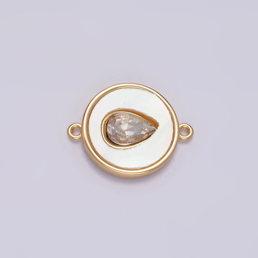 16K Gold Filled 11.5mm Sideway Clear Teardrop Shell Pearl Round Charm Connector for Bracelet Link Connector Jewelry Making Supply | G706