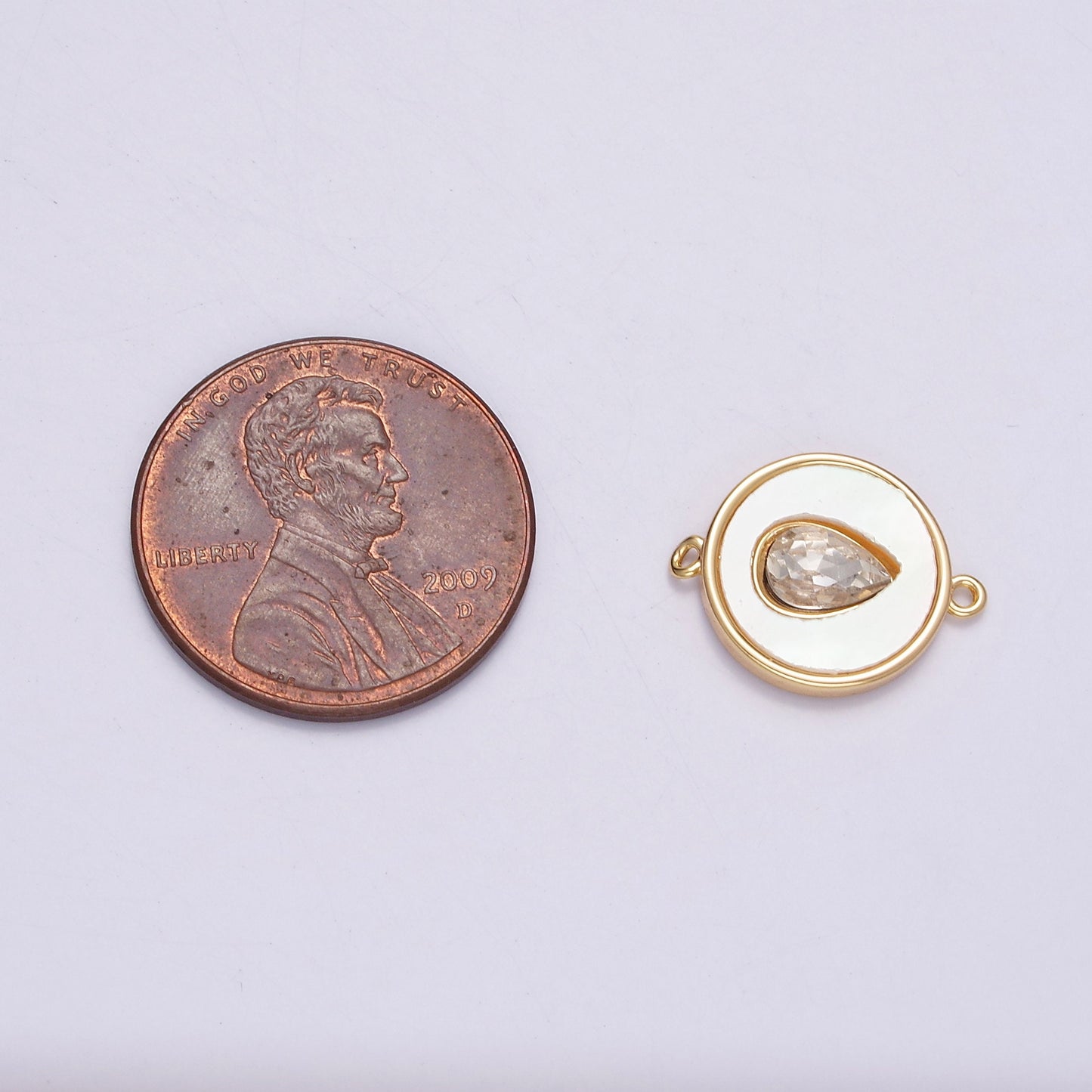 16K Gold Filled 11.5mm Sideway Clear Teardrop Shell Pearl Round Charm Connector for Bracelet Link Connector Jewelry Making Supply | G706