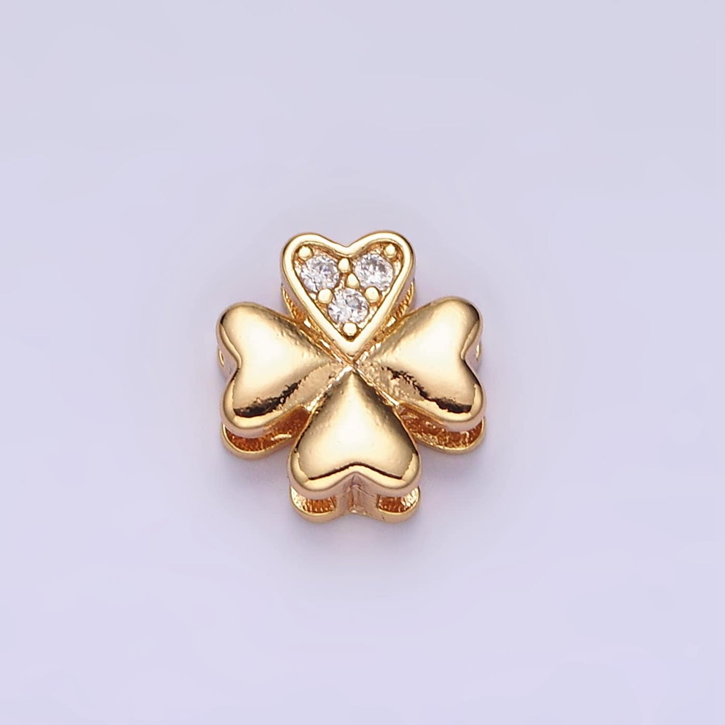 16K Gold Filled Clear Micro Paved CZ Heart Petal Quatrefoil Bead | B781