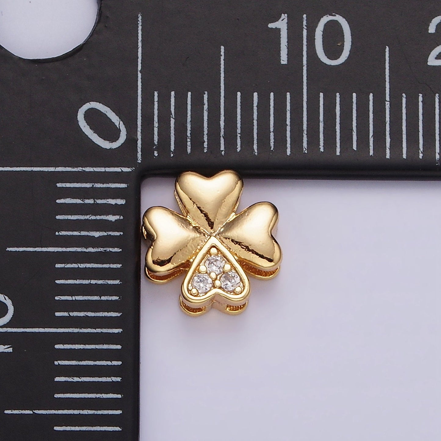 16K Gold Filled Clear Micro Paved CZ Heart Petal Quatrefoil Bead | B781