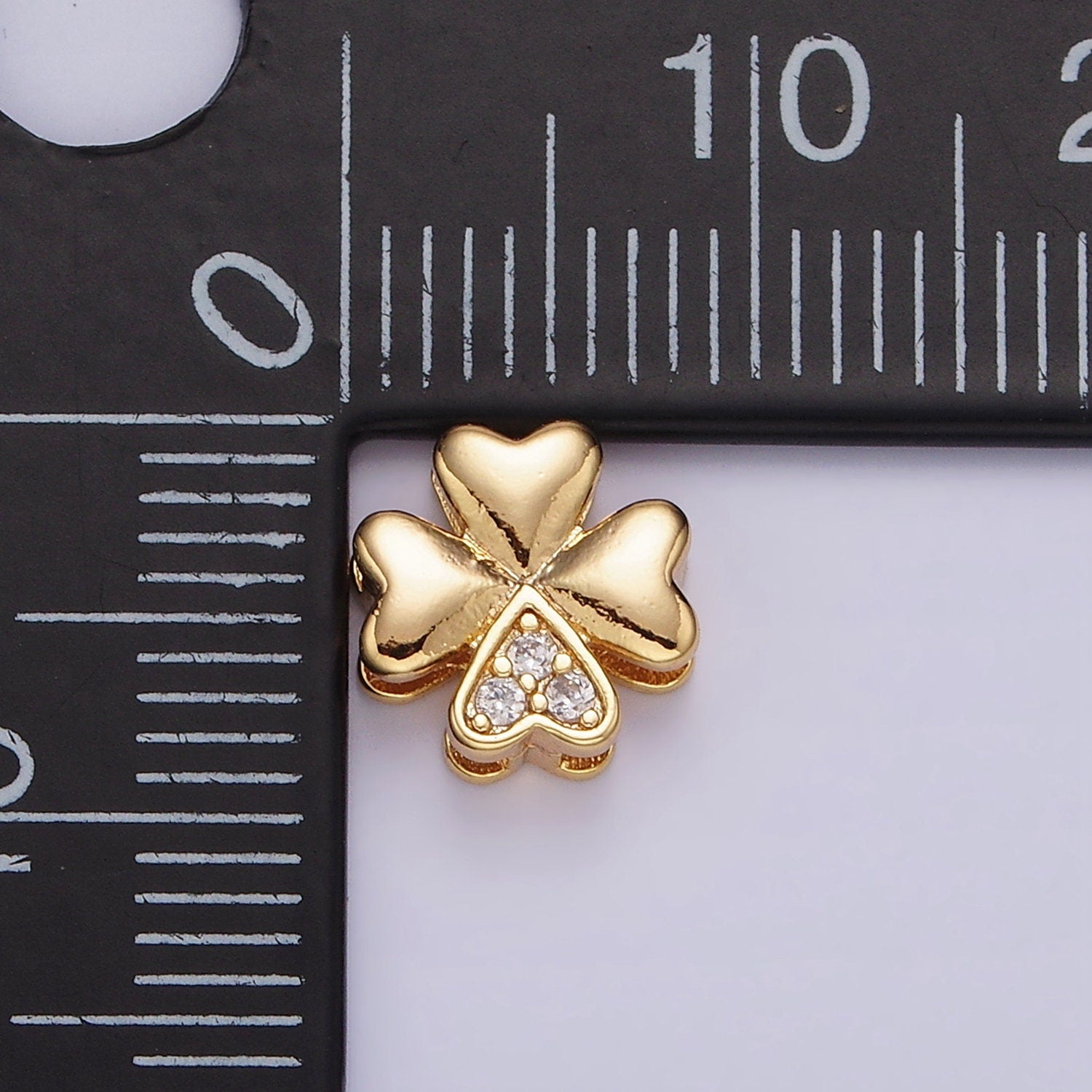 16K Gold Filled Clear Micro Paved CZ Heart Petal Quatrefoil Bead | B781