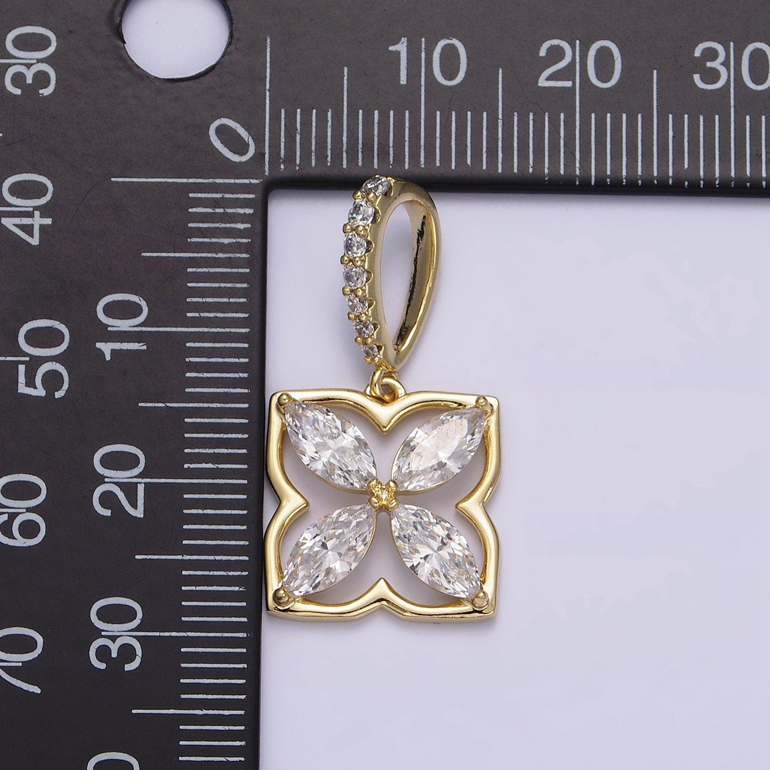 14K Gold Filled Clear Marquise CZ Open Quatrefoil Micro Paved Bail | AA649