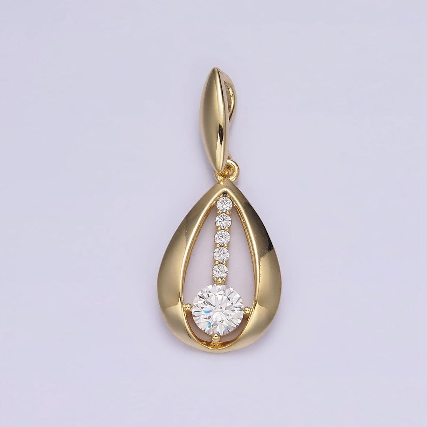 14K Gold Filled Clear CZ Lined Open Teardrop Pendant | AA651