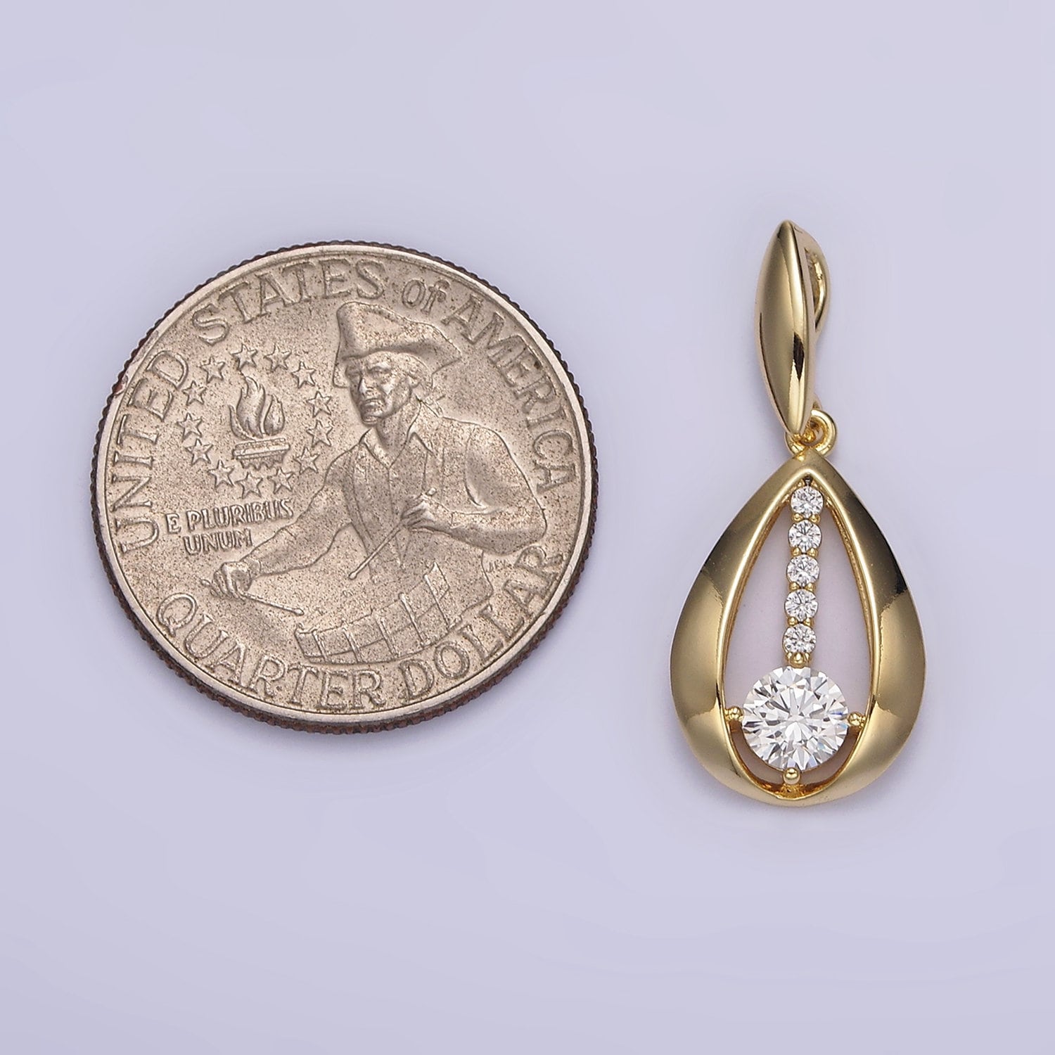 14K Gold Filled Clear CZ Lined Open Teardrop Pendant | AA651
