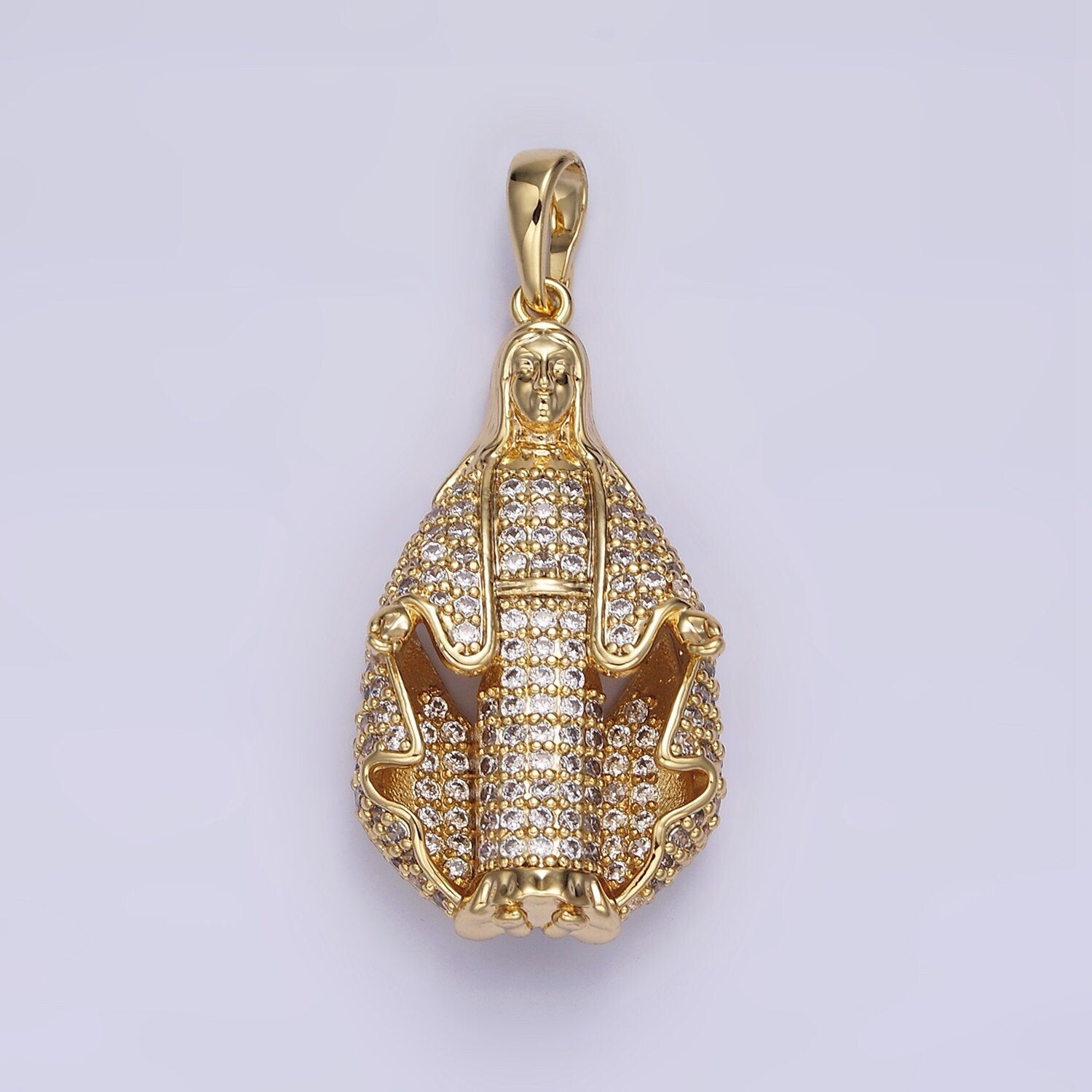 14K Gold Filled 40mm Robed Mother Mary Lady Guadalupe Micro Paved CZ Pendant | AA653