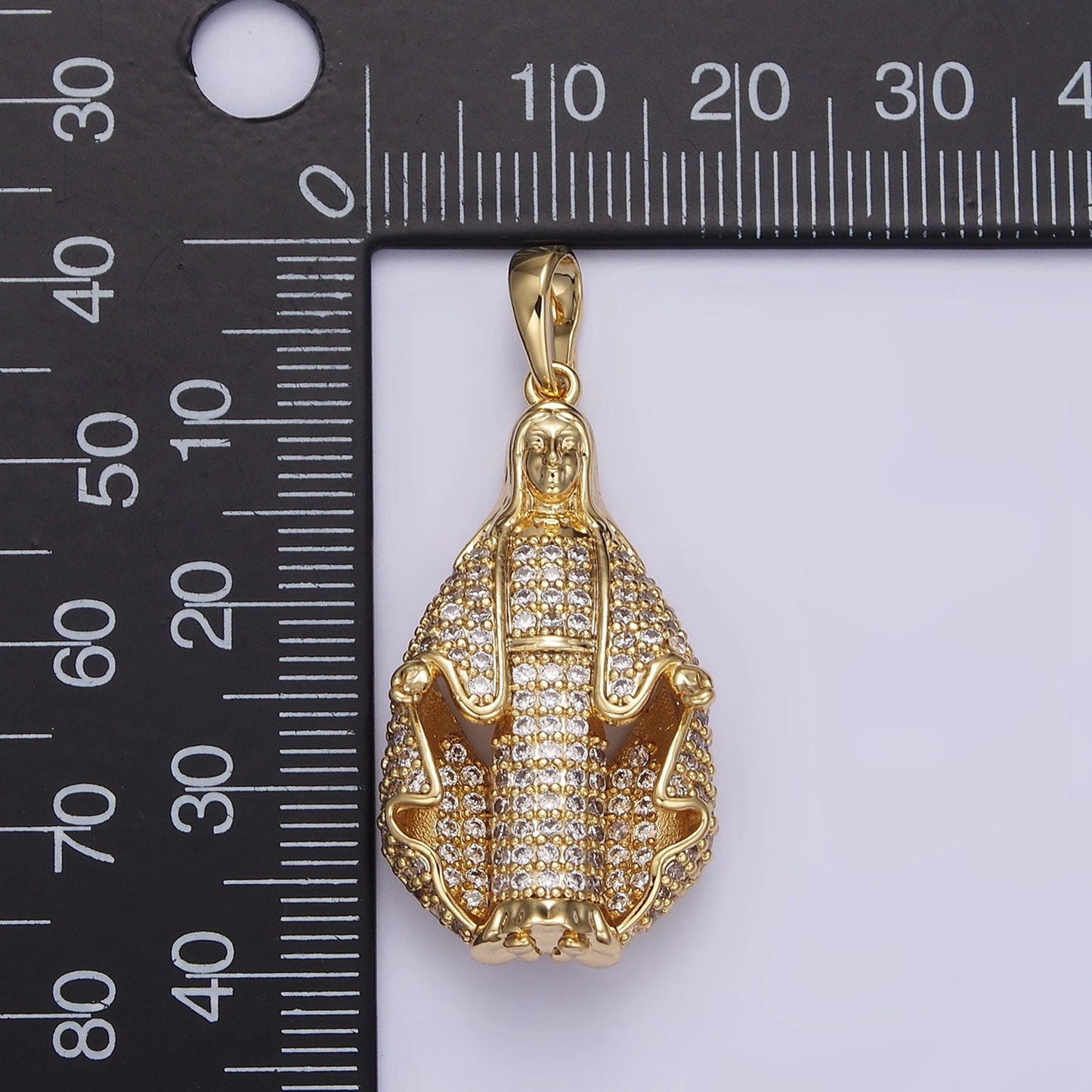 14K Gold Filled 40mm Robed Mother Mary Lady Guadalupe Micro Paved CZ Pendant | AA653