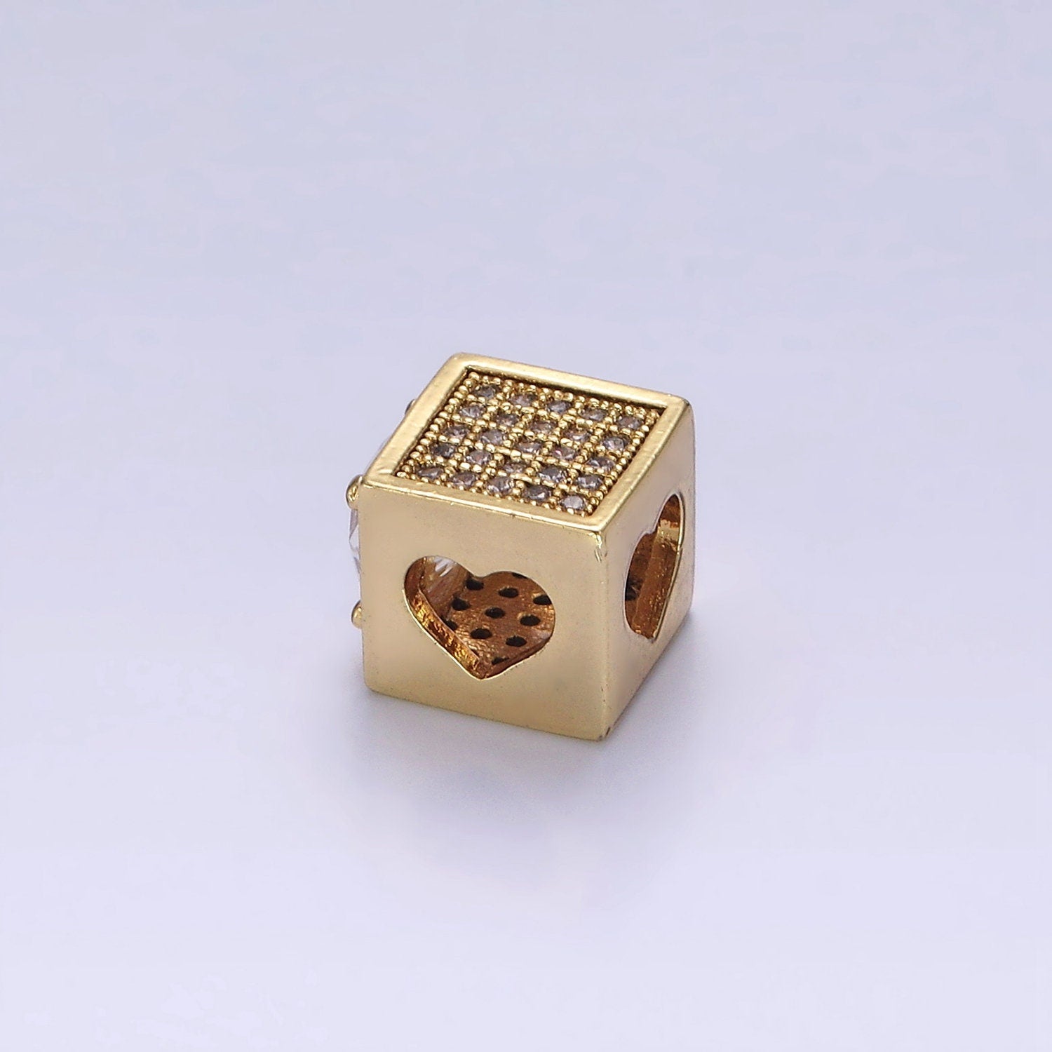 14K Gold Filled Clear CZ Micro Paved Open Heart Bead | B796