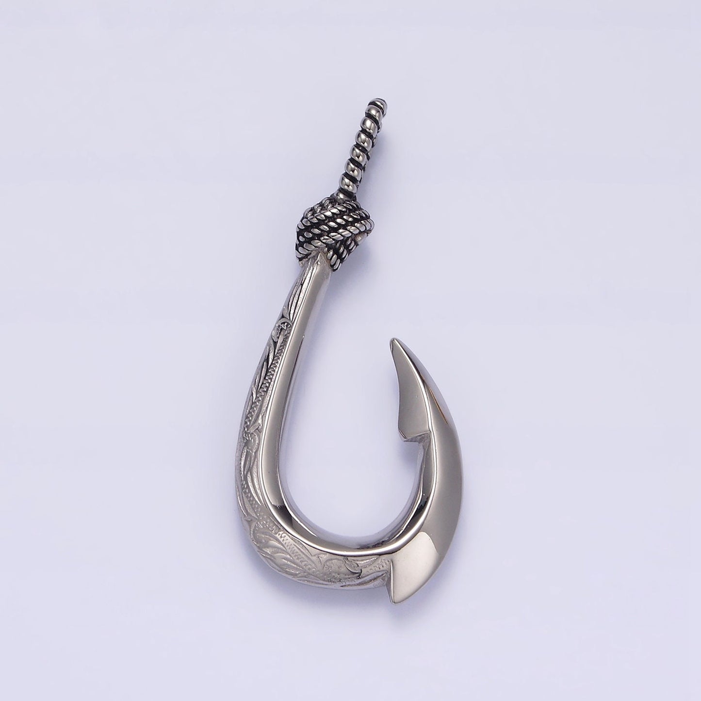 Stainless Steel Paddy Wheat Engraved Edged Fish Hook Pendant in Gold & Silver | P792