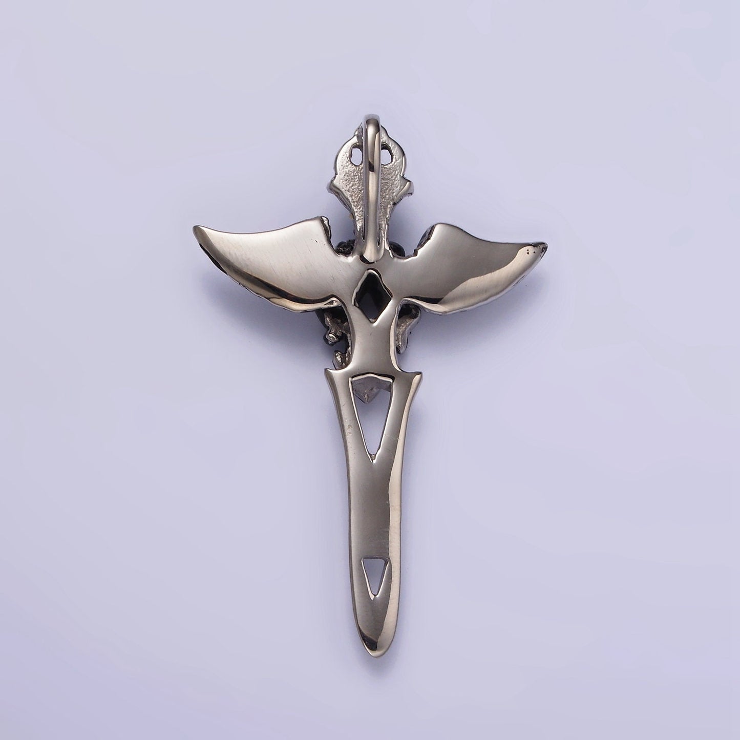 Stainless Steel 47mm Artisan Sword Knife Wings Open Pendant | P814