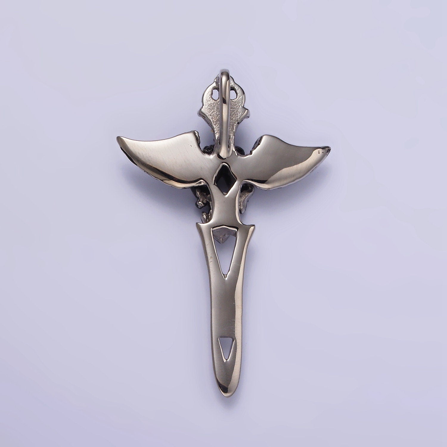Stainless Steel 47mm Artisan Sword Knife Wings Open Pendant | P814