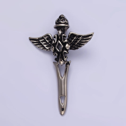 Stainless Steel 47mm Artisan Sword Knife Wings Open Pendant | P814