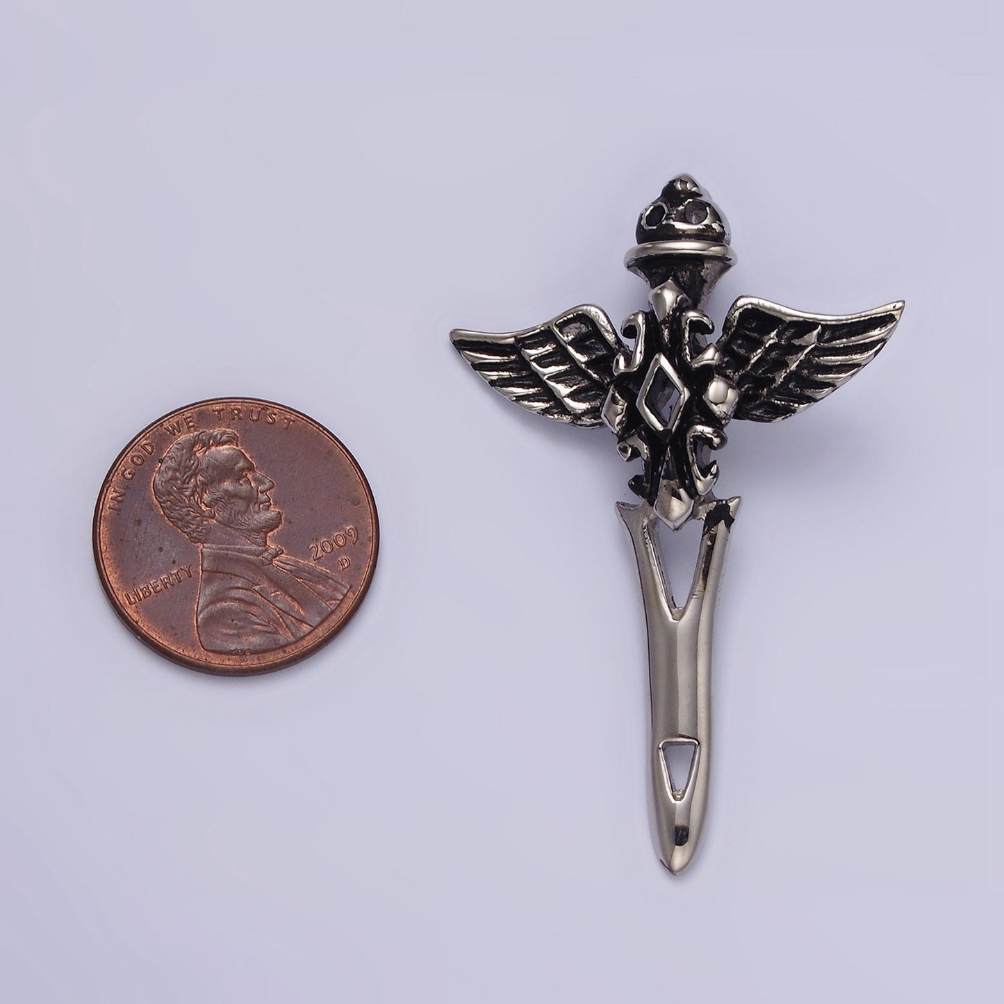 Stainless Steel 47mm Artisan Sword Knife Wings Open Pendant | P814